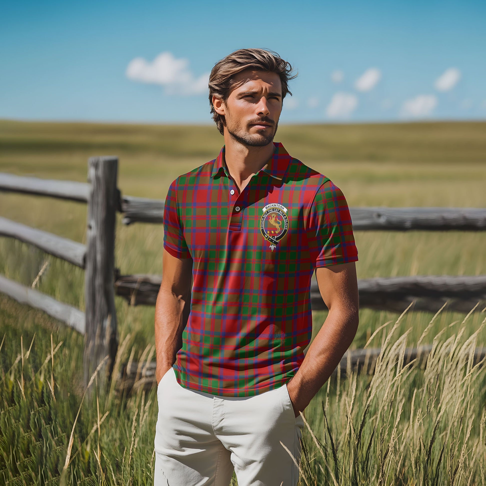 Clan Mackintosh Tartan Golf Men Polo Shirt Crest And Plaid Basic Style