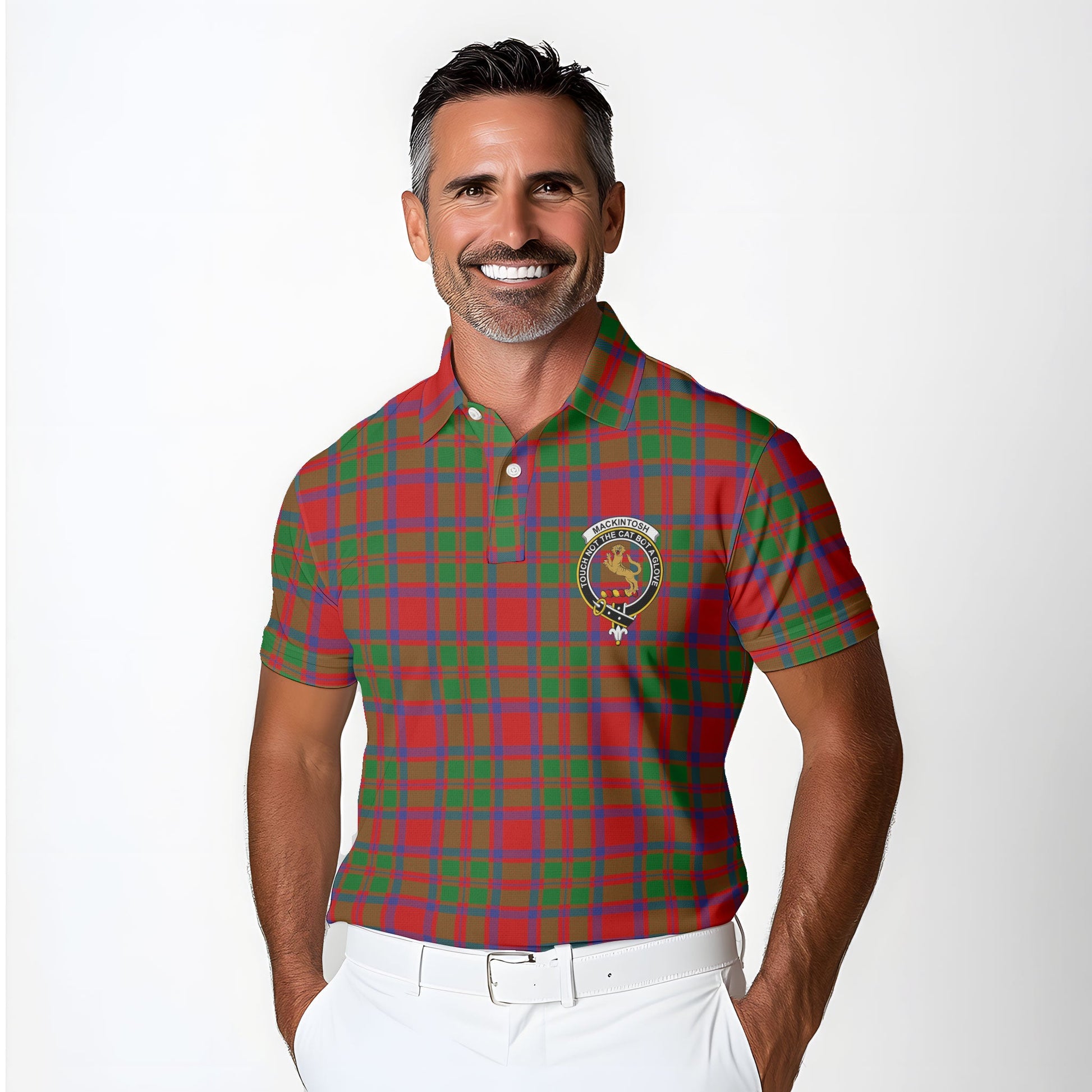 Clan Mackintosh Tartan Golf Men Polo Shirt Crest And Plaid Basic Style