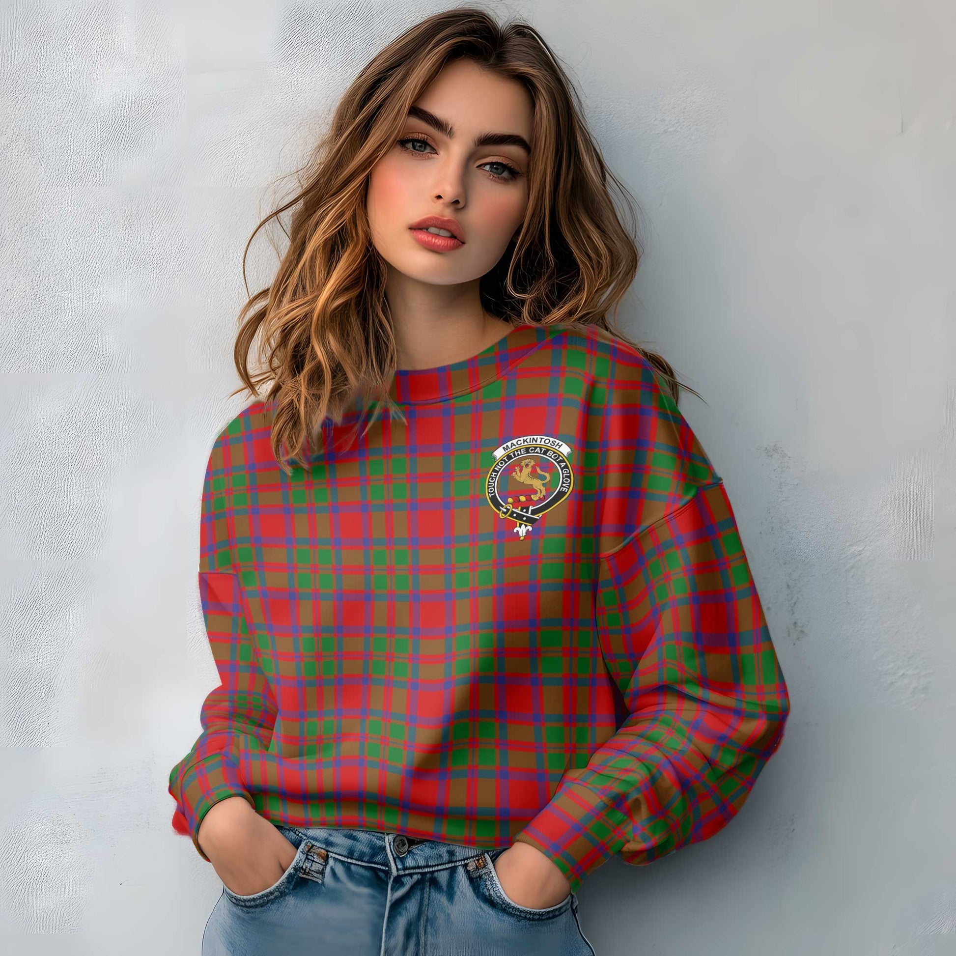 Clan Mackintosh Tartan Women Sweatshirt Crest And Plaid Basic Style