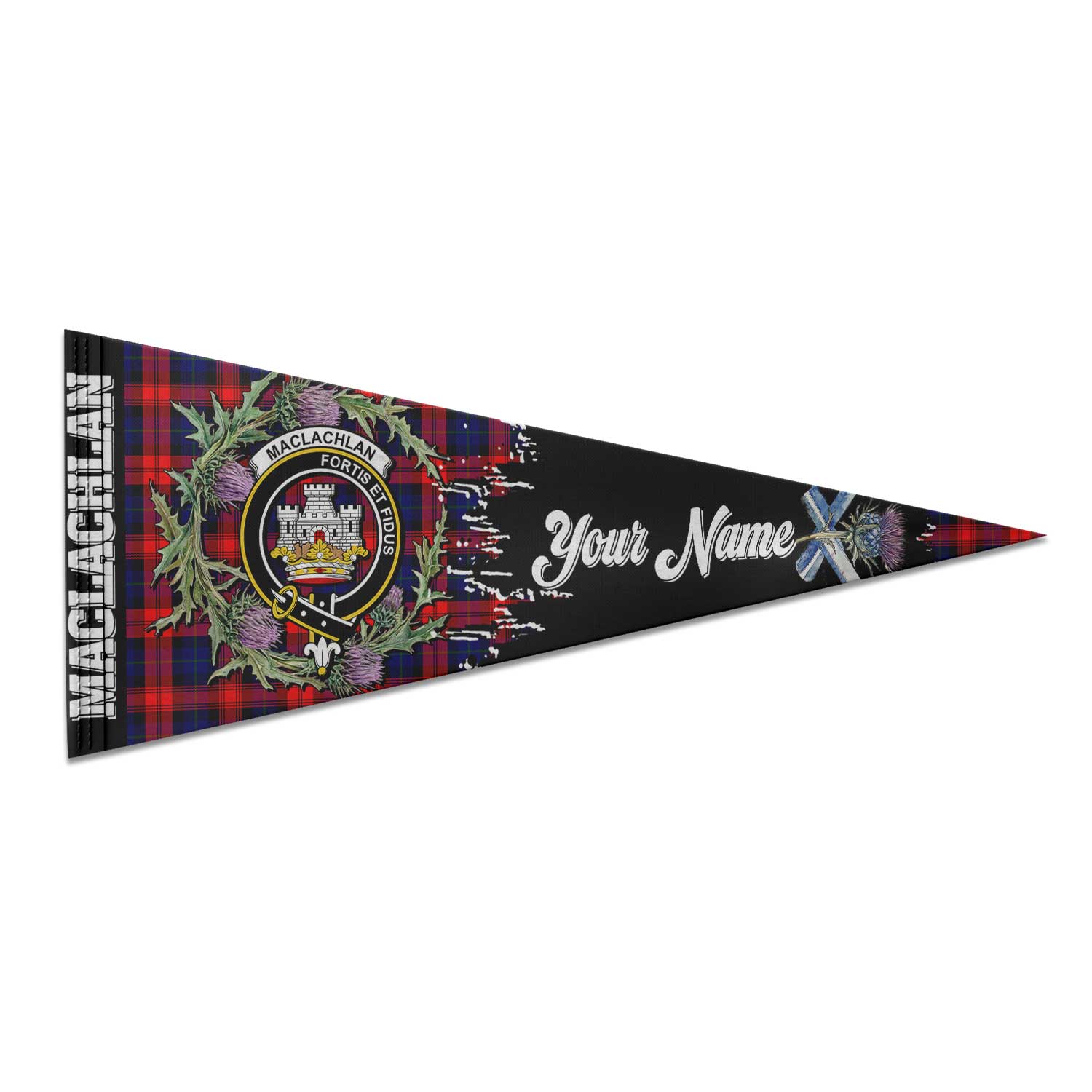 Clan Maclachlan Tartan Felt Pennant Crest And Plaid Basic Style