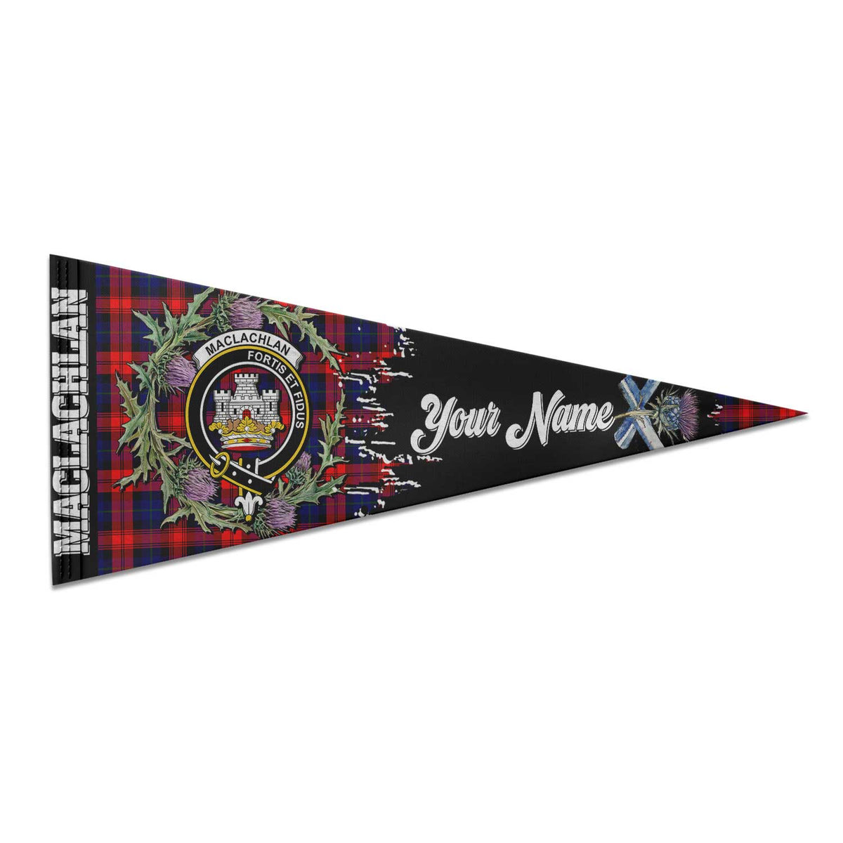 Clan Maclachlan Tartan Felt Pennant Crest And Plaid Basic Style