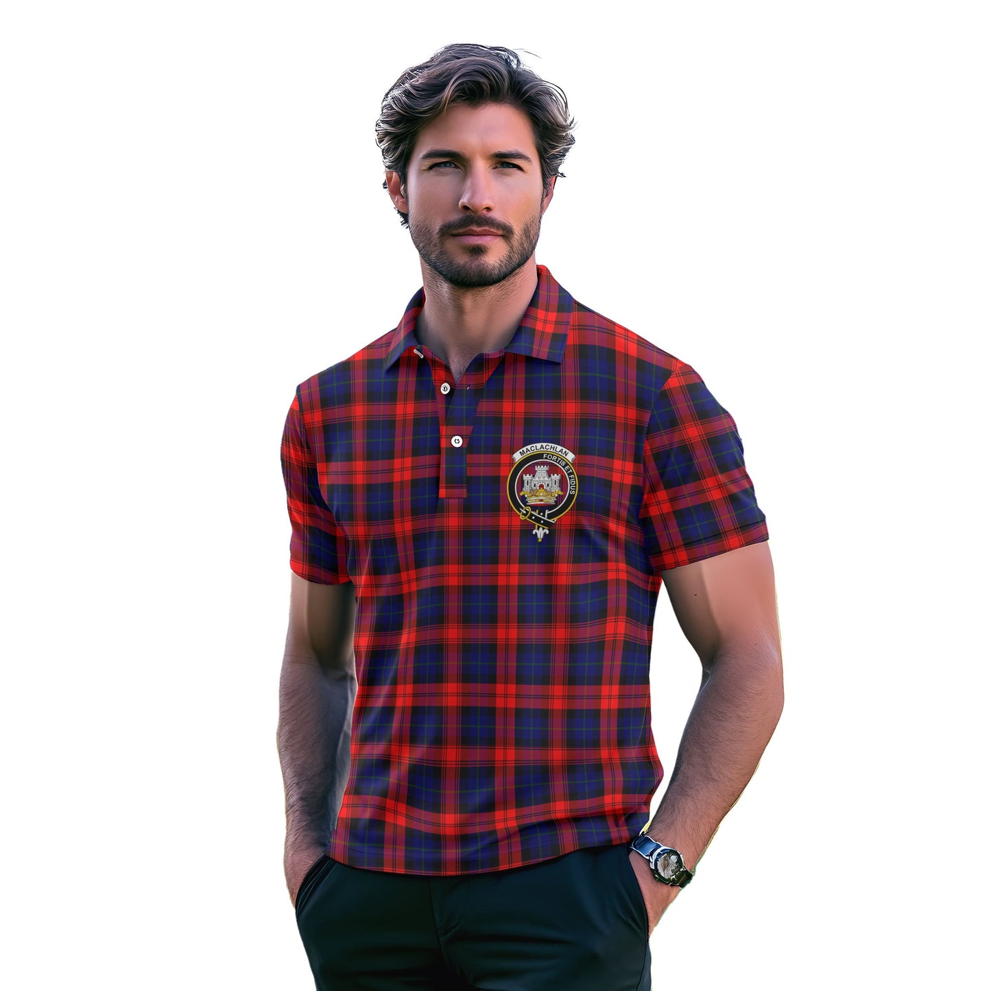 Clan Maclachlan Tartan Golf Men Polo Shirt Crest And Plaid Basic Style