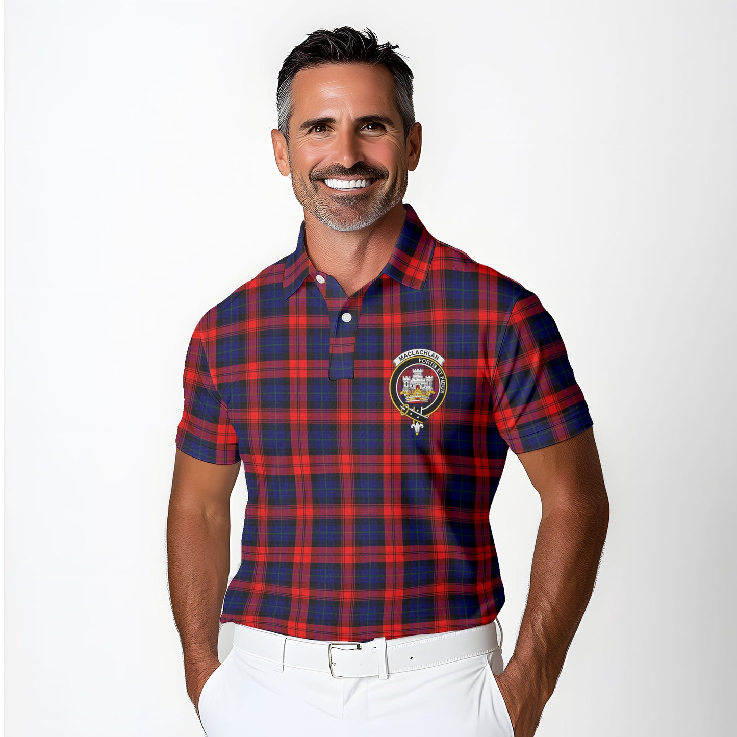 Clan Maclachlan Tartan Golf Men Polo Shirt Crest And Plaid Basic Style