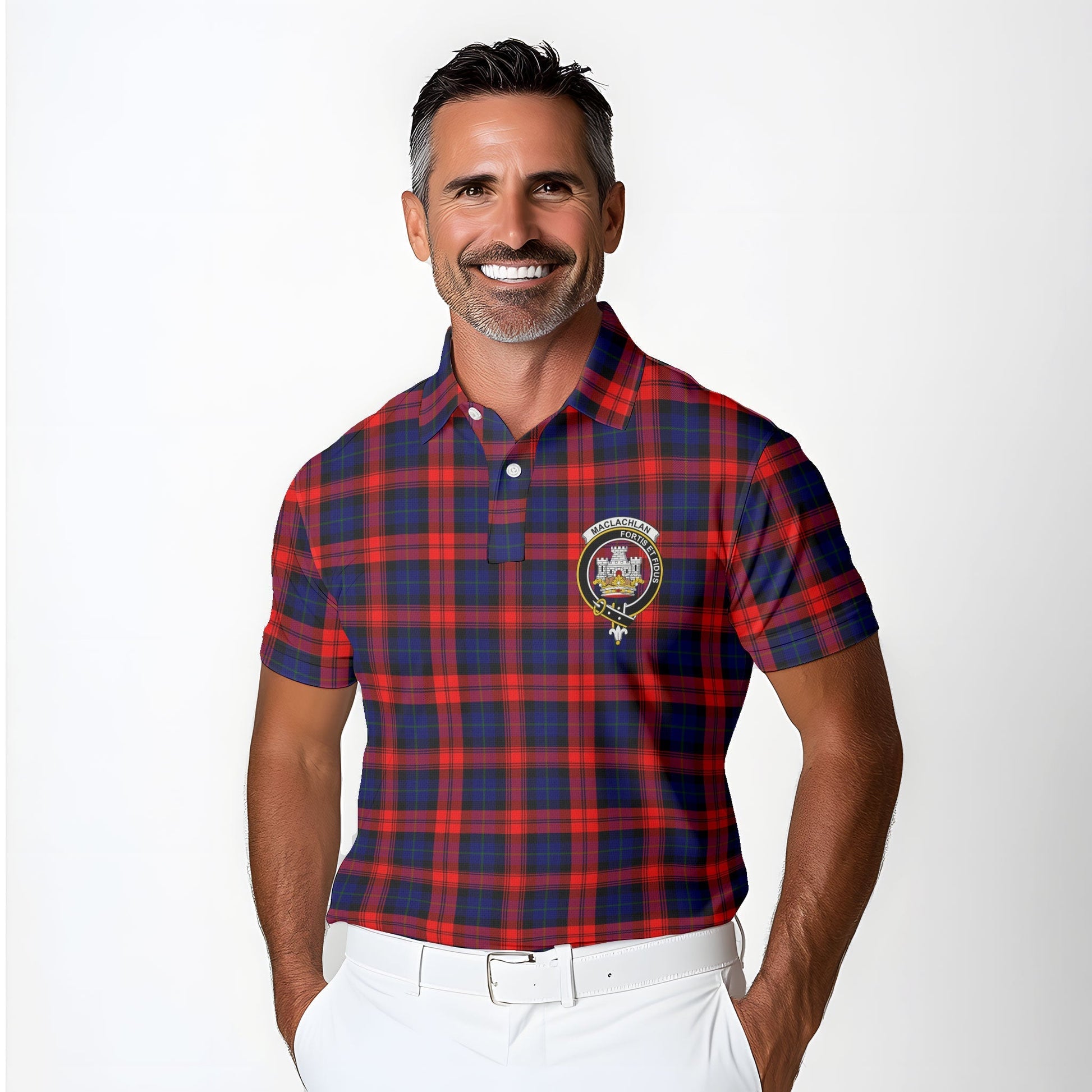 Clan Maclachlan Tartan Golf Tartan Men Polo Shirt Crest And Plaid Basic Style