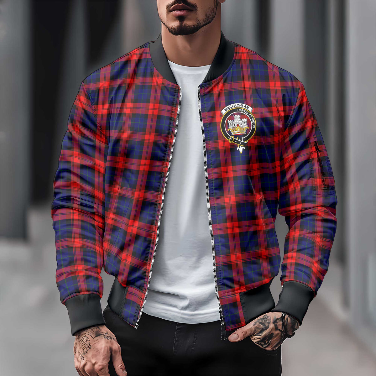 Clan Maclachlan Tartan Men Bomber Jacket Crest And Plaid Basic Style