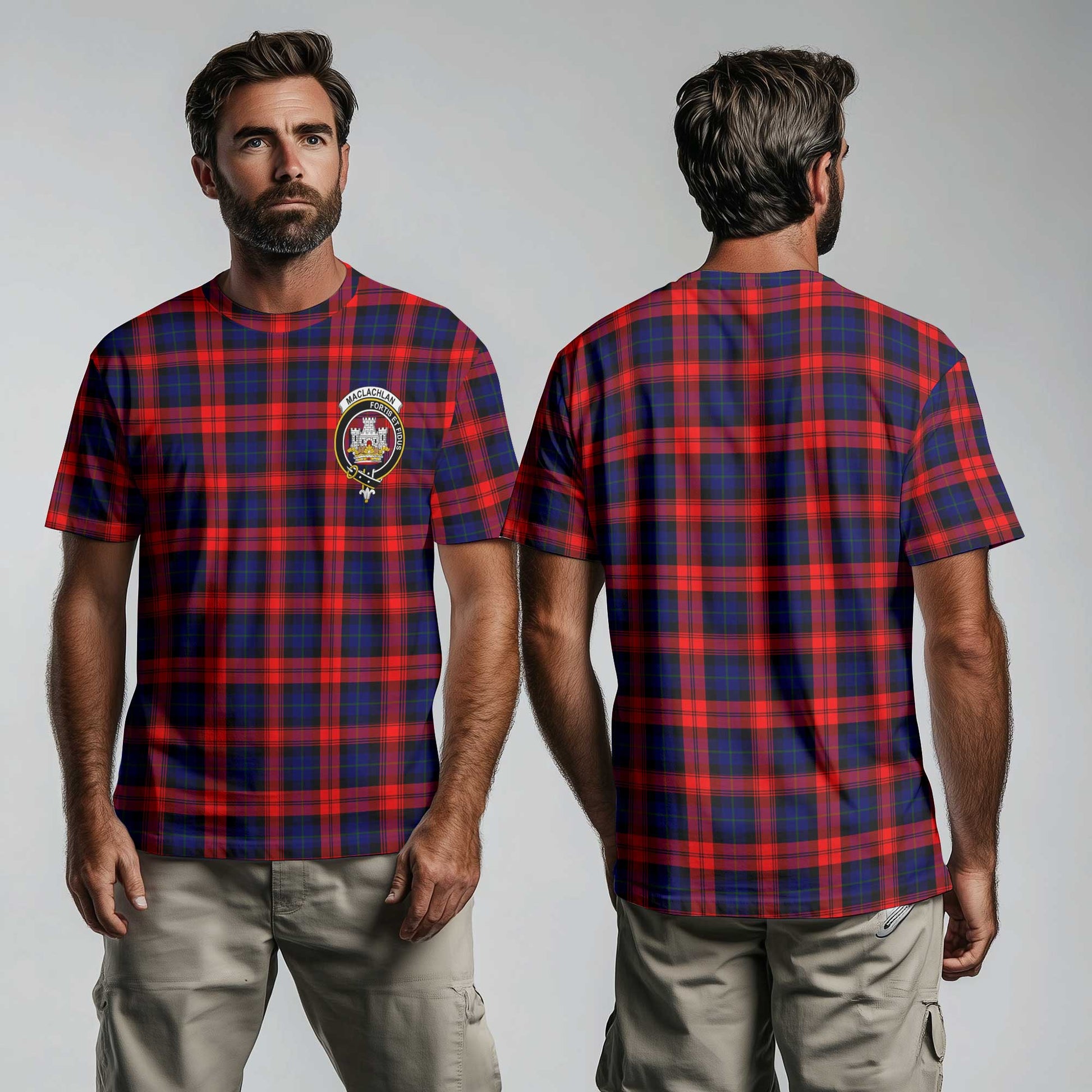 Clan Maclachlan Tartan Men T Shirt Crest And Plaid Basic Style