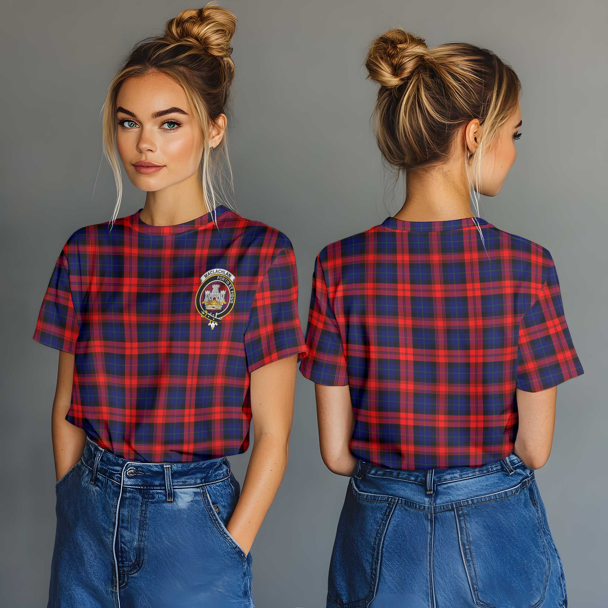 Clan Maclachlan Tartan Women T Shirt Crest And Plaid Basic Style