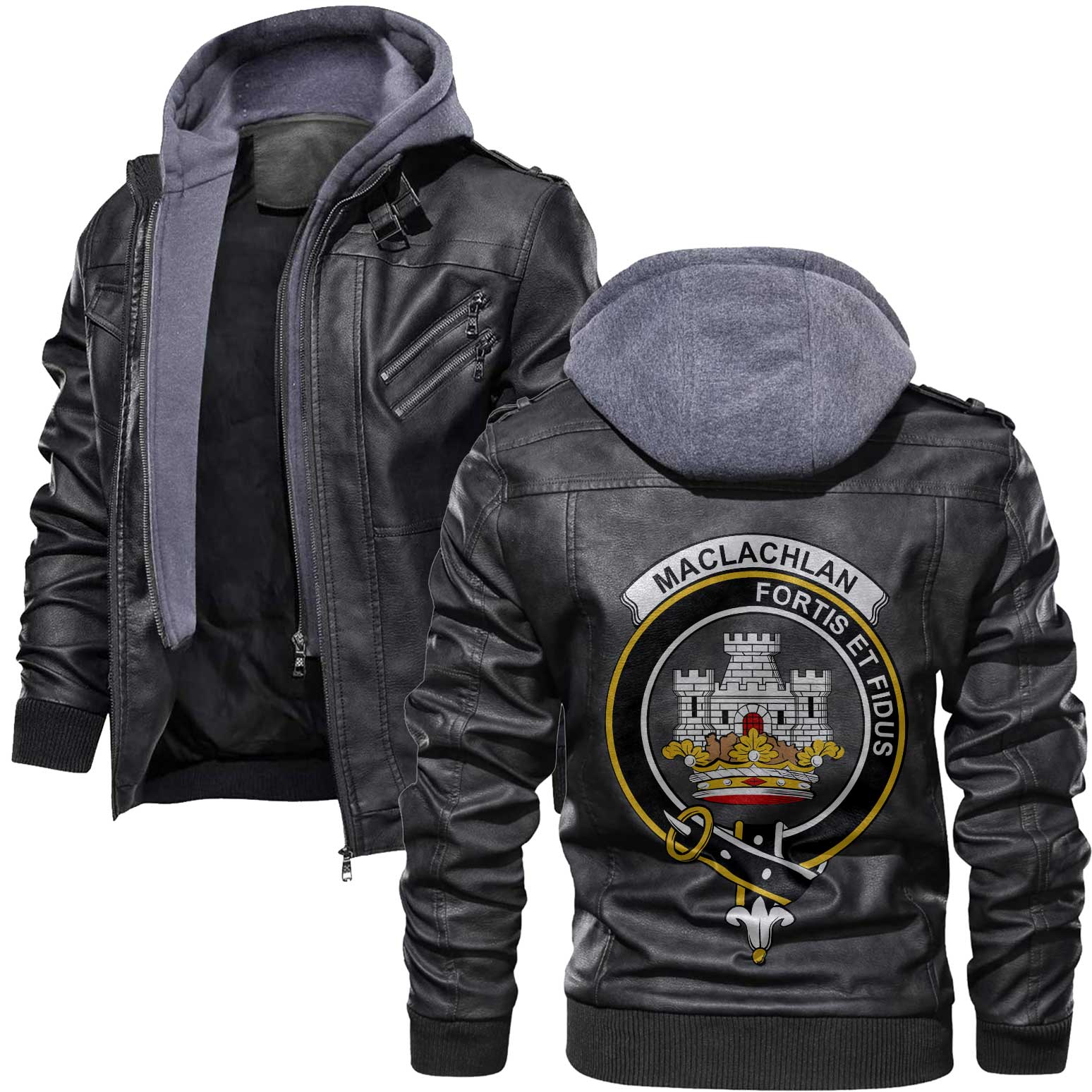 Clan Maclachlan Tartan Zip Leather Jacket Crest And Plaid Basic Style