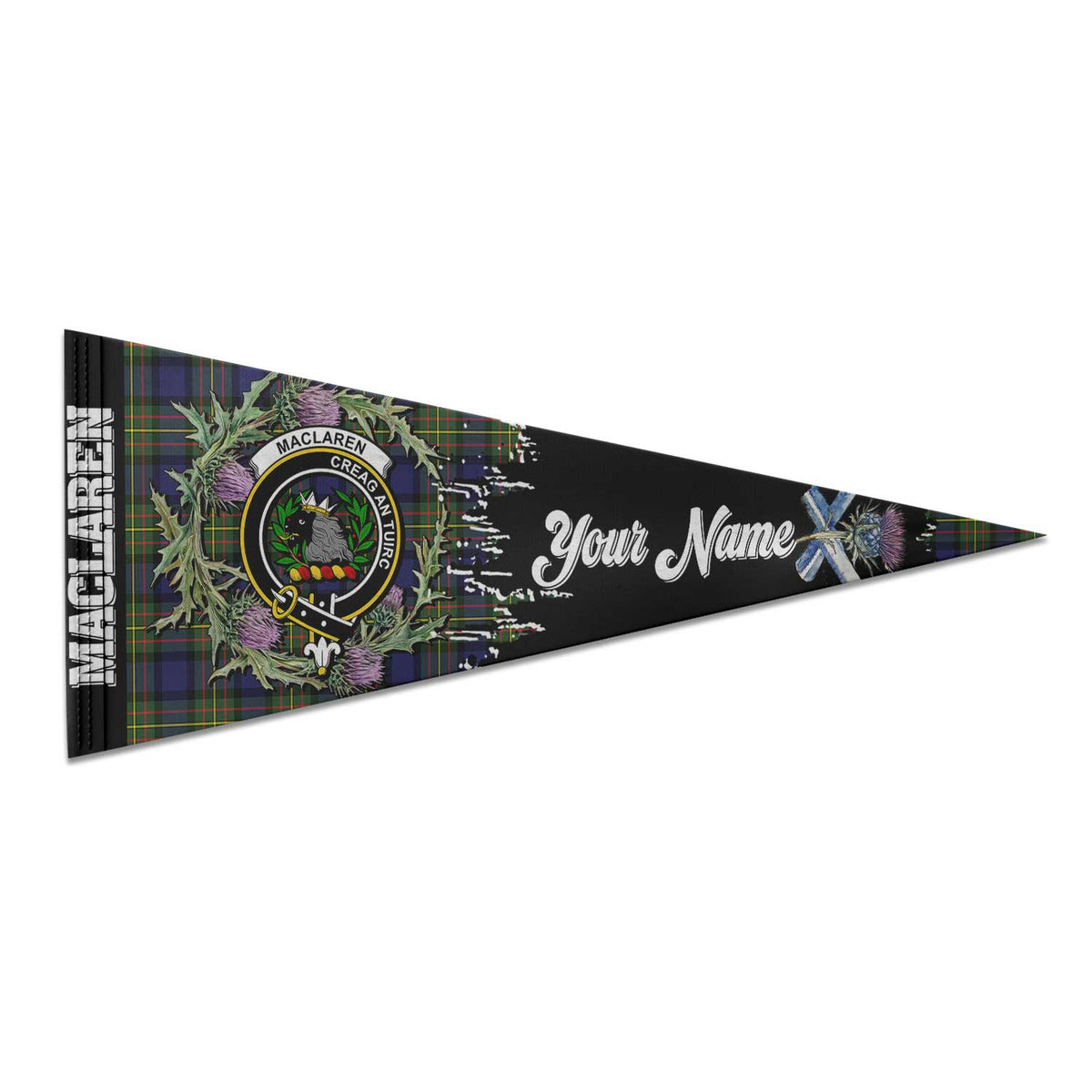 Clan Maclaren Tartan Felt Pennant Crest And Plaid Basic Style