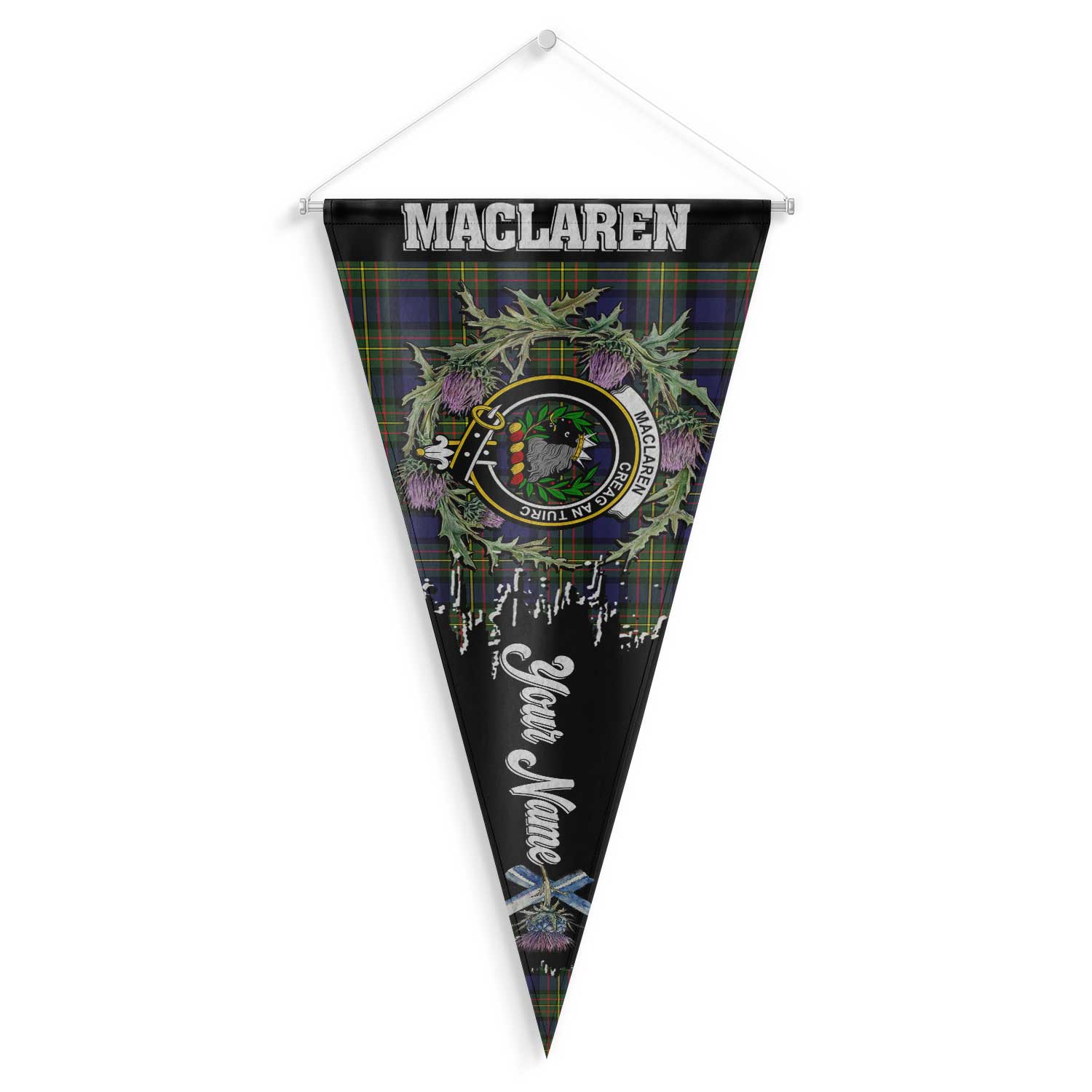 Clan Maclaren Tartan Felt Pennant Crest And Plaid Basic Style