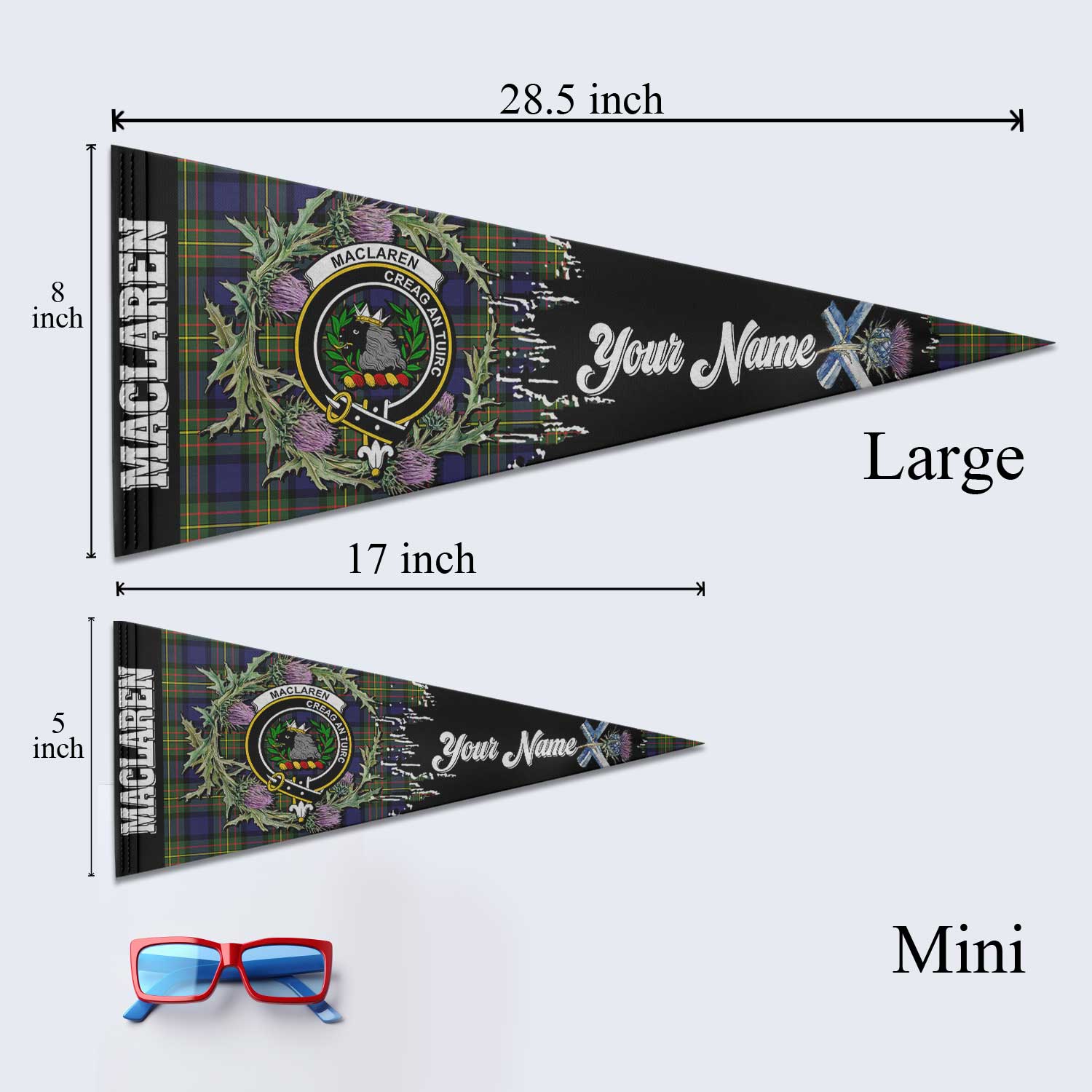 Clan Maclaren Tartan Felt Pennant Crest And Plaid Basic Style