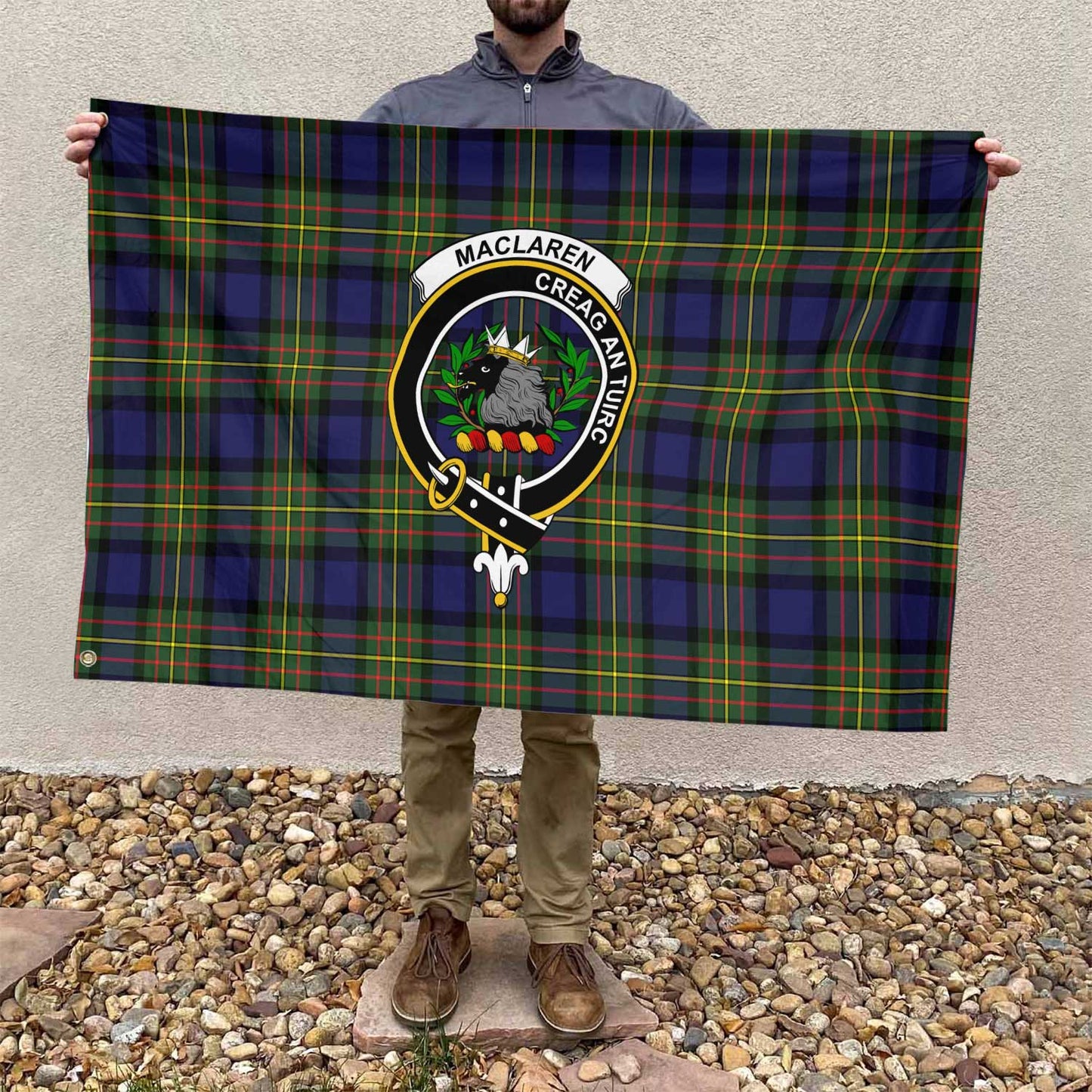 Clan Maclaren Tartan Flag Crest And Plaid Basic Style