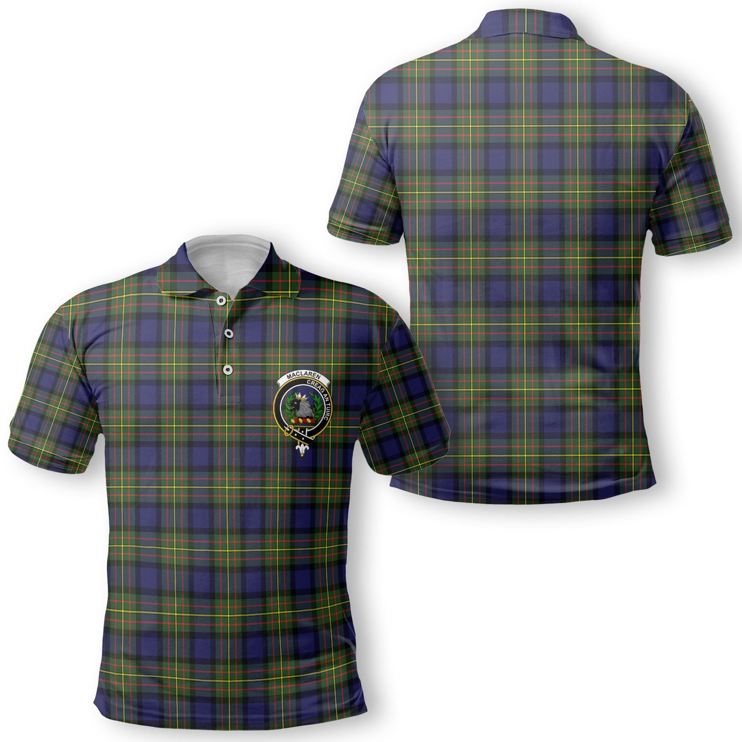 Clan Maclaren Tartan Golf Men Polo Shirt Crest And Plaid Basic Style