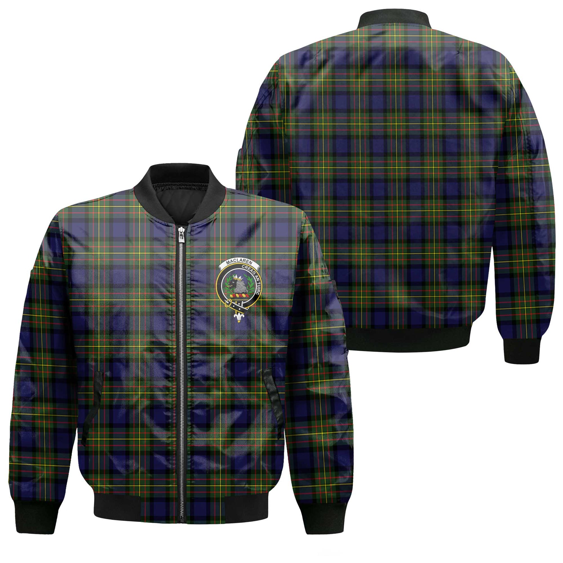 Clan Maclaren Tartan Men Bomber Jacket Crest And Plaid Basic Style