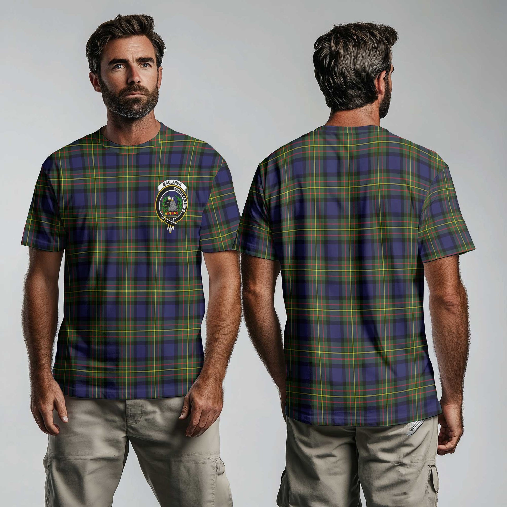 Clan Maclaren Tartan Men T Shirt Crest And Plaid Basic Style