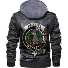 Clan Maclaren Tartan Zip Leather Jacket Crest And Plaid Basic Style