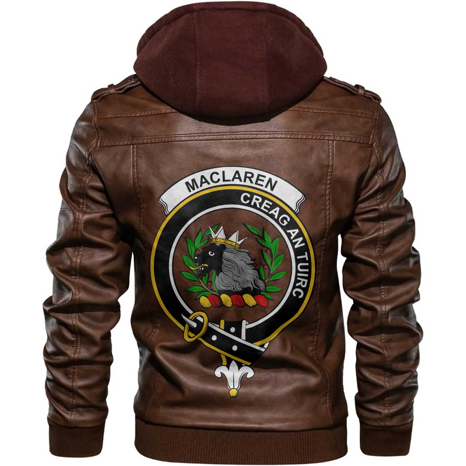 Clan Maclaren Tartan Zip Leather Jacket Crest And Plaid Basic Style