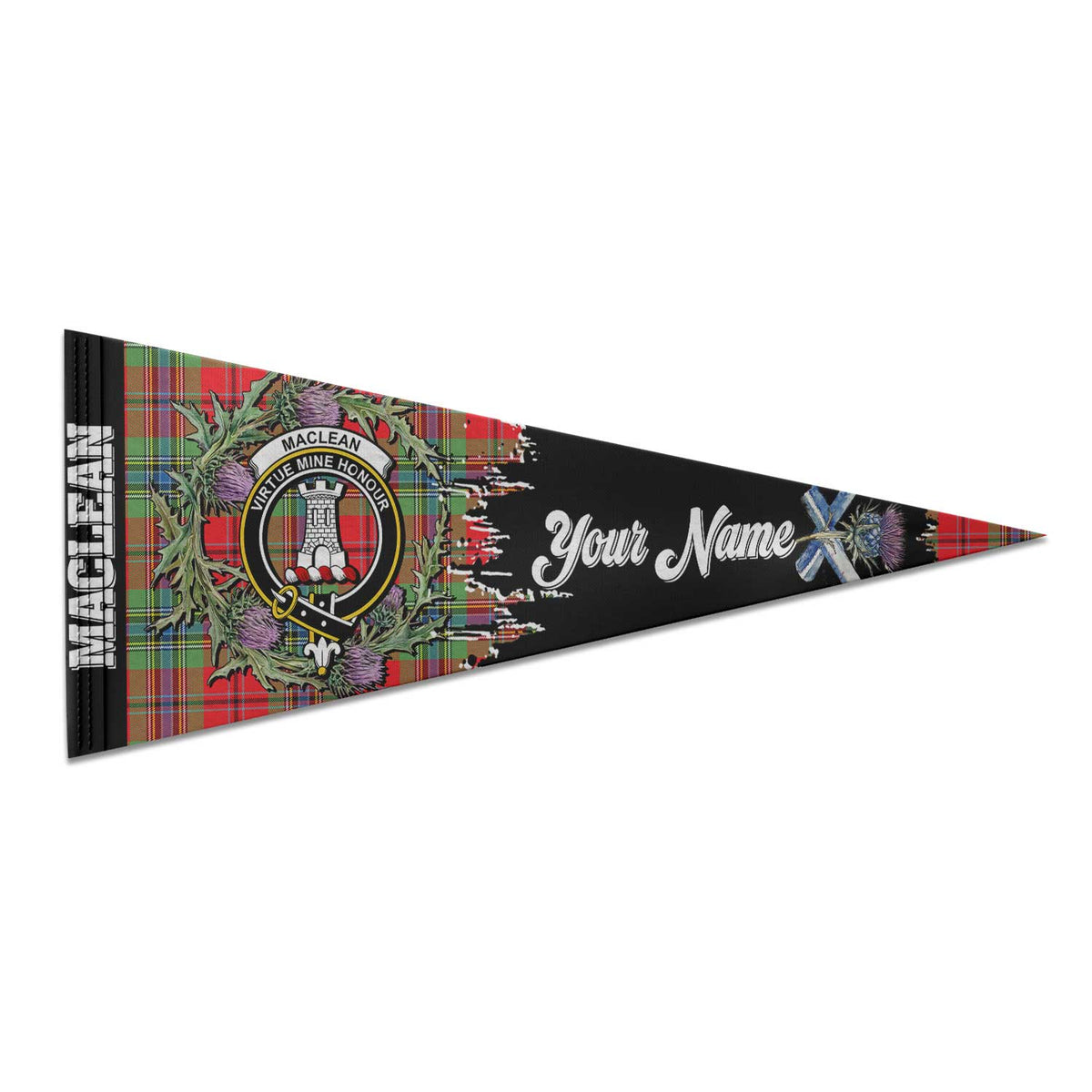 Clan Maclean Tartan Felt Pennant Crest And Plaid Basic Style