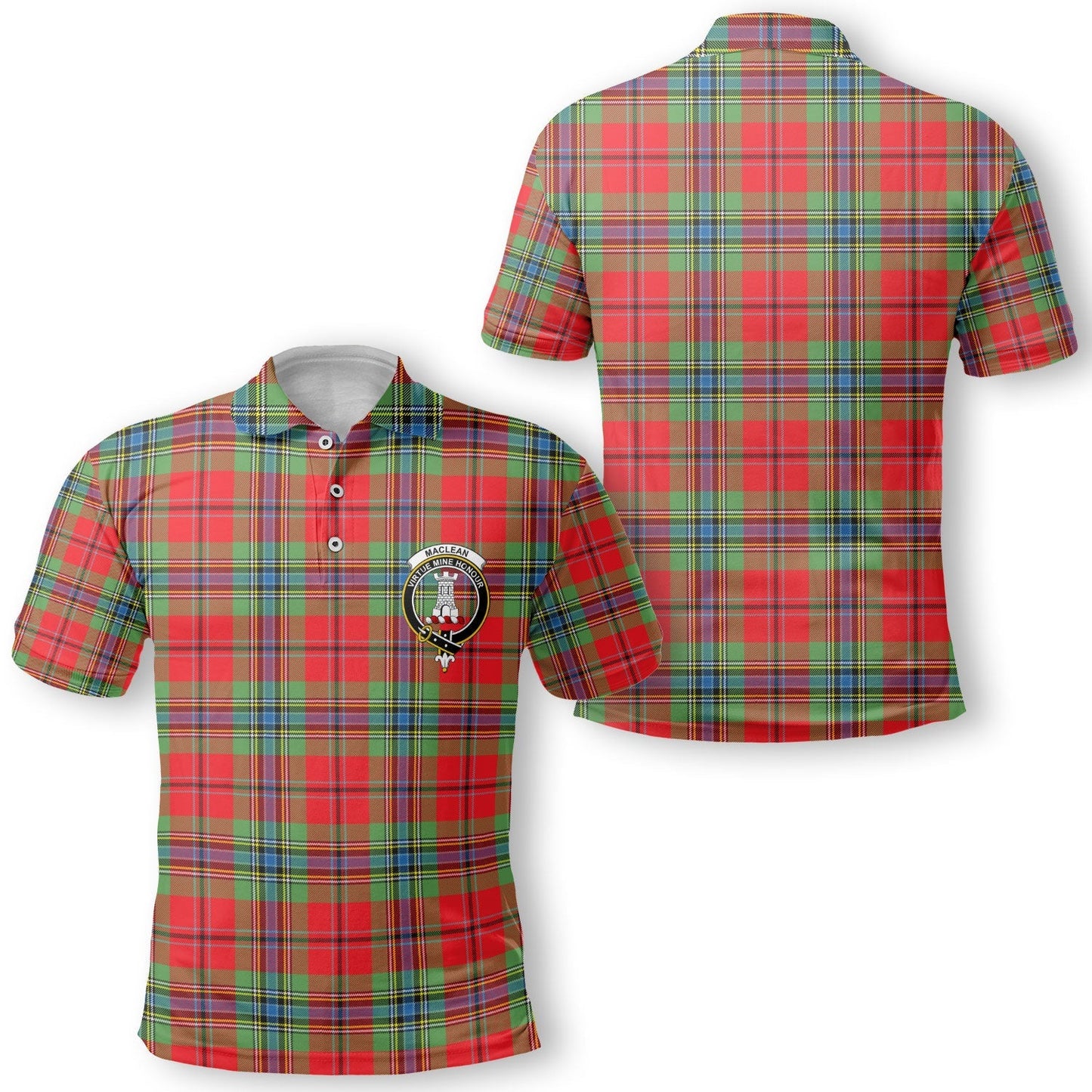 Clan Maclean Tartan Golf Tartan Men Polo Shirt Crest And Plaid Basic Style