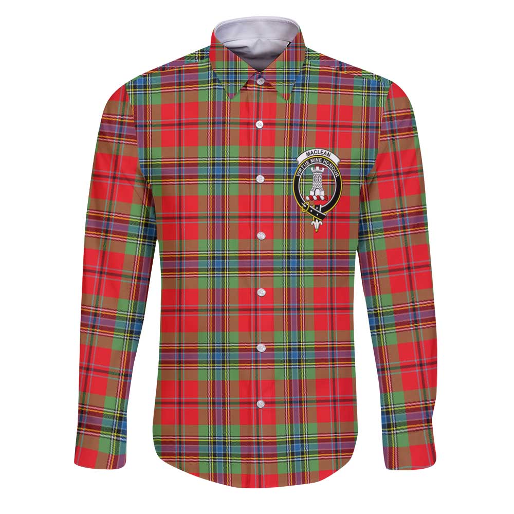 Clan Maclean Tartan Long Sleeve Button Shirt Crest And Plaid Basic Style