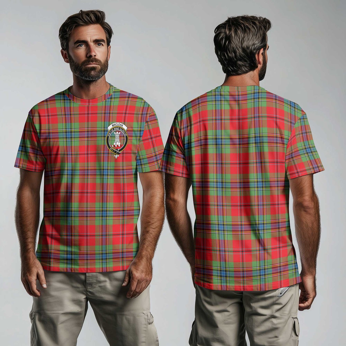 Clan Maclean Tartan Men T Shirt Crest And Plaid Basic Style