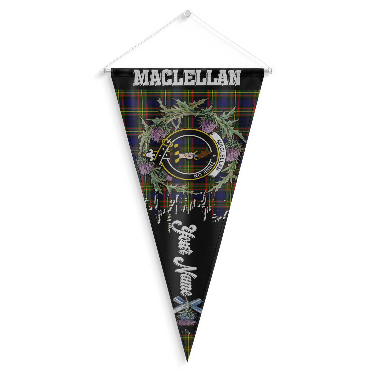 Clan Maclellan Tartan Felt Pennant Crest And Plaid Basic Style