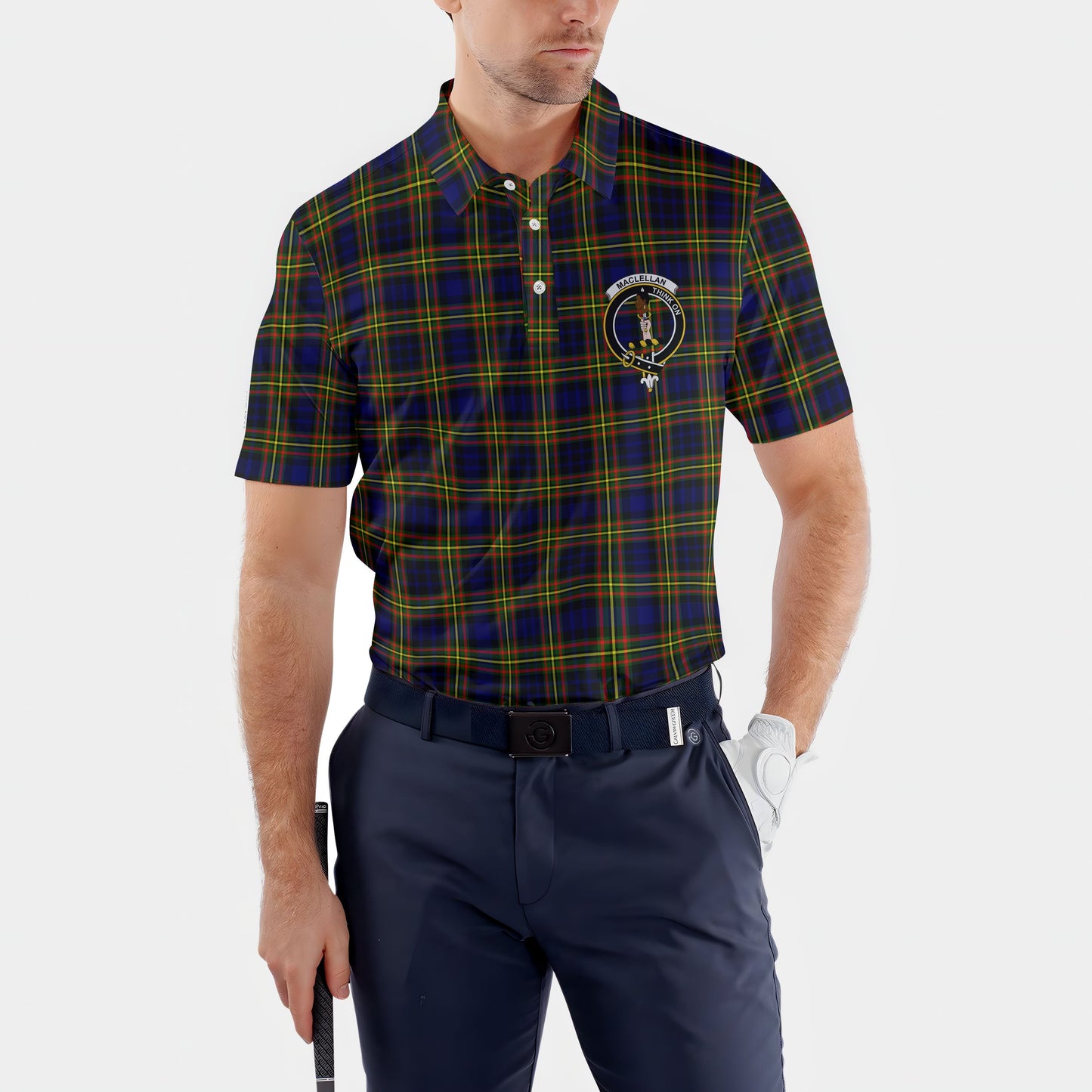 Clan Maclellan Tartan Golf Tartan Men Polo Shirt Crest And Plaid Basic Style