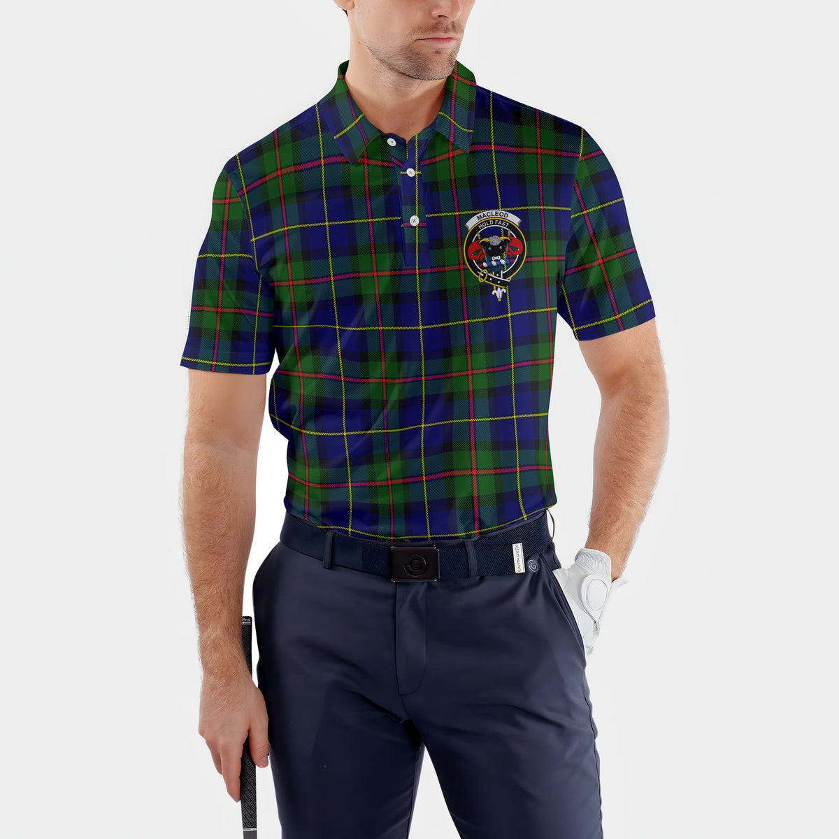 Clan Macleod Tartan Golf Men Polo Shirt Crest And Plaid Basic Style
