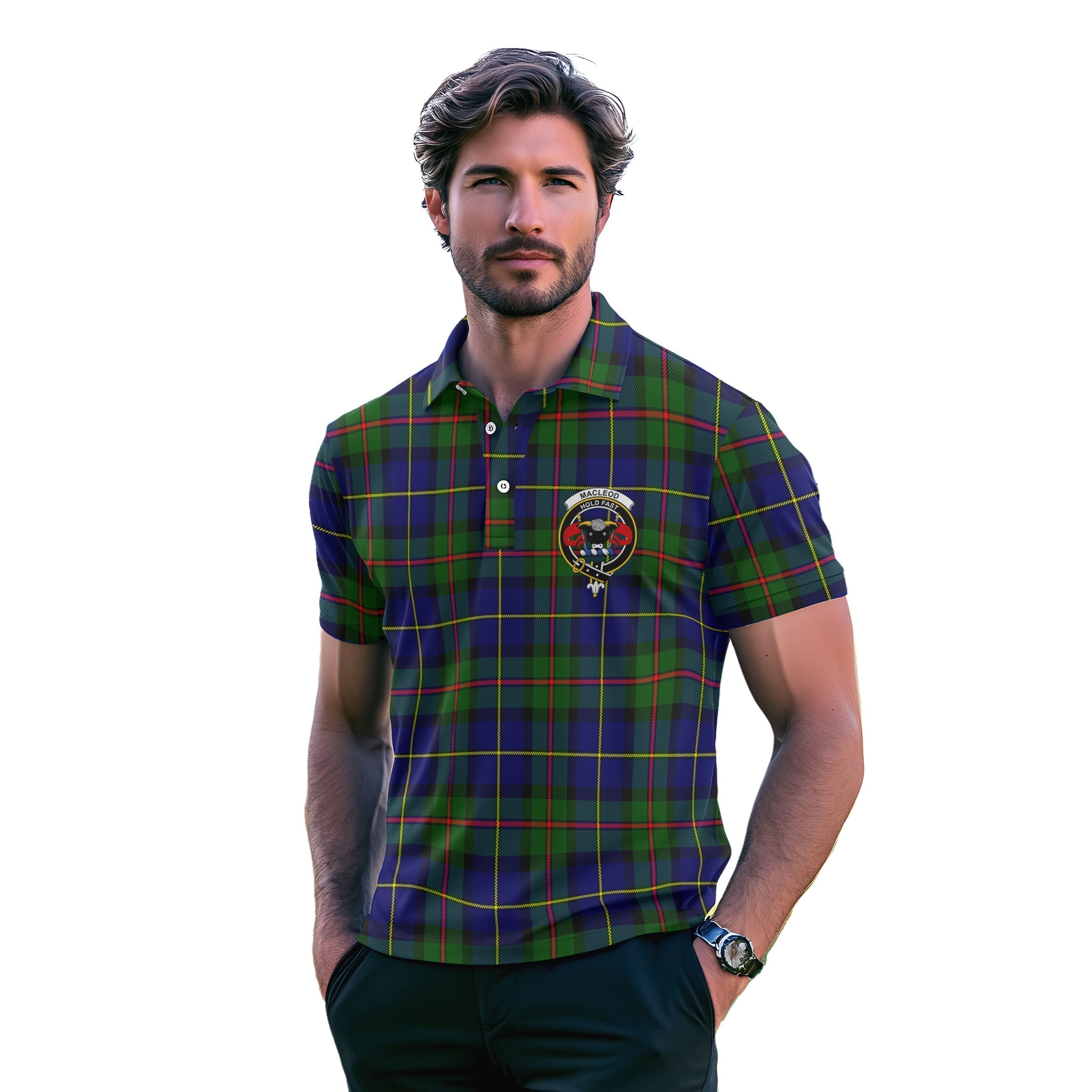 Clan Macleod Tartan Men Polo Shirt Crest And Plaid Basic Style