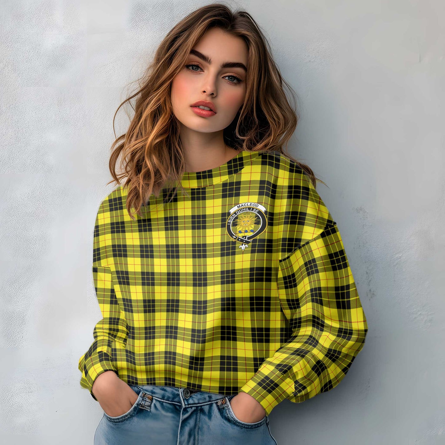 Clan Macleod Of Lewis Tartan Women Sweatshirt Crest And Plaid Basic Style