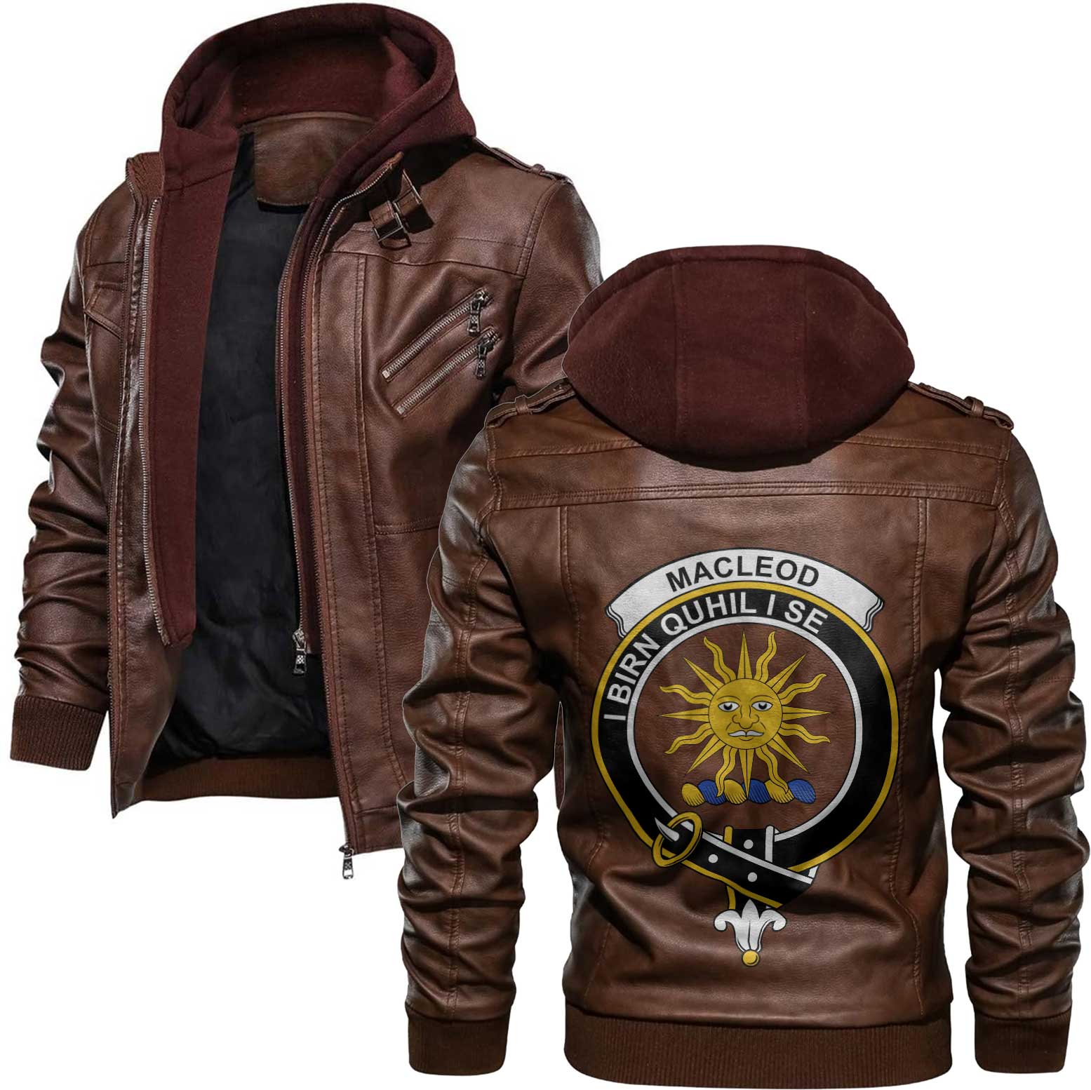 Clan Macleod Of Lewis Tartan Zip Leather Jacket Crest And Plaid Basic Style