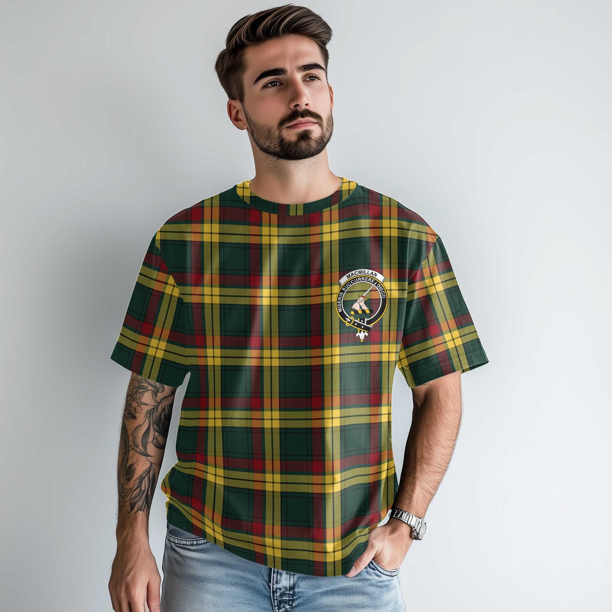 Clan Macmillan Tartan Men T Shirt Crest And Plaid Basic Style