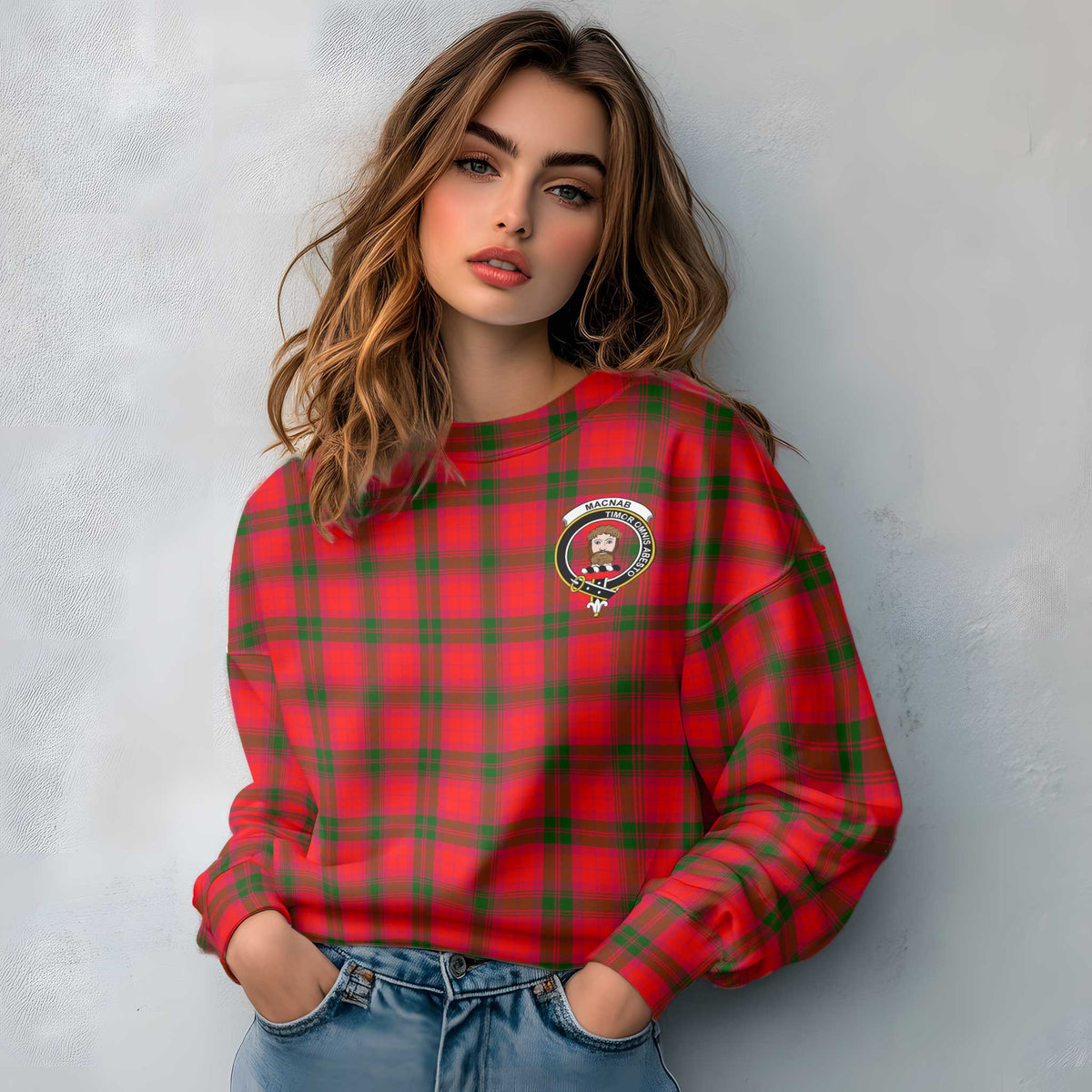 Clan Macnab Tartan Women Sweatshirt Crest And Plaid Basic Style