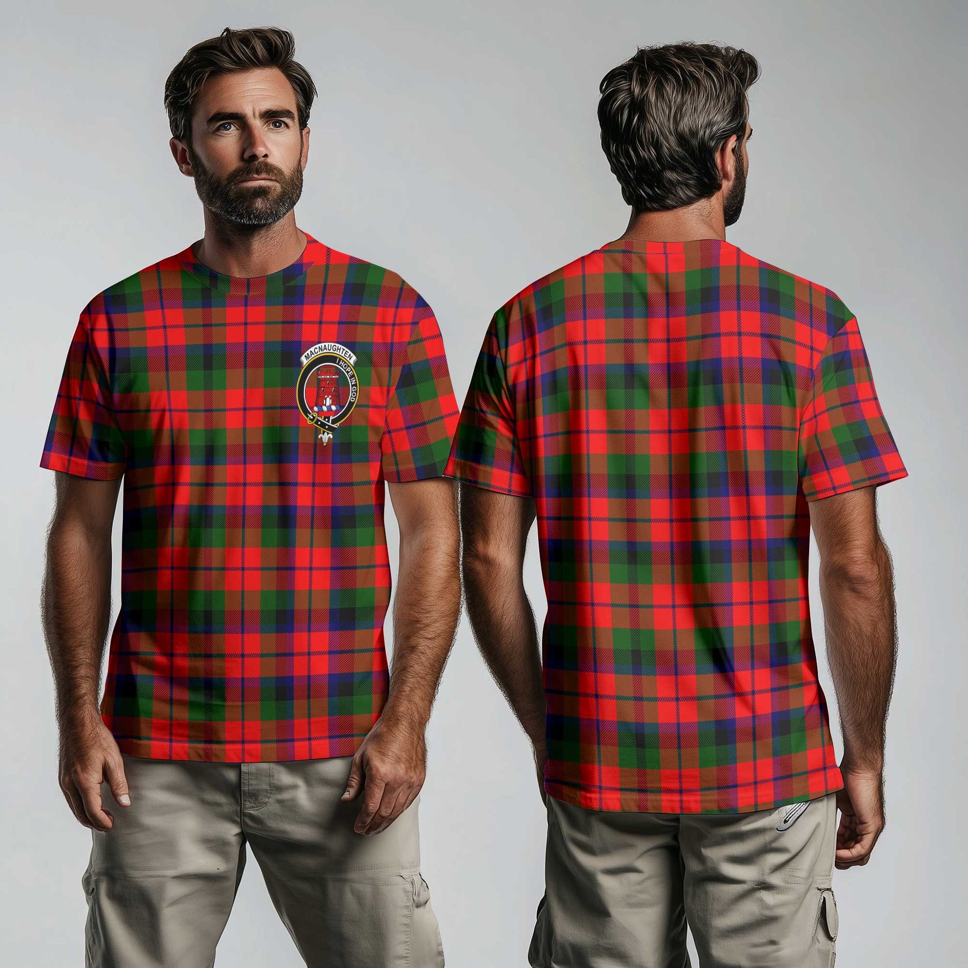 Clan Macnaughten Tartan Men T Shirt Crest And Plaid Basic Style