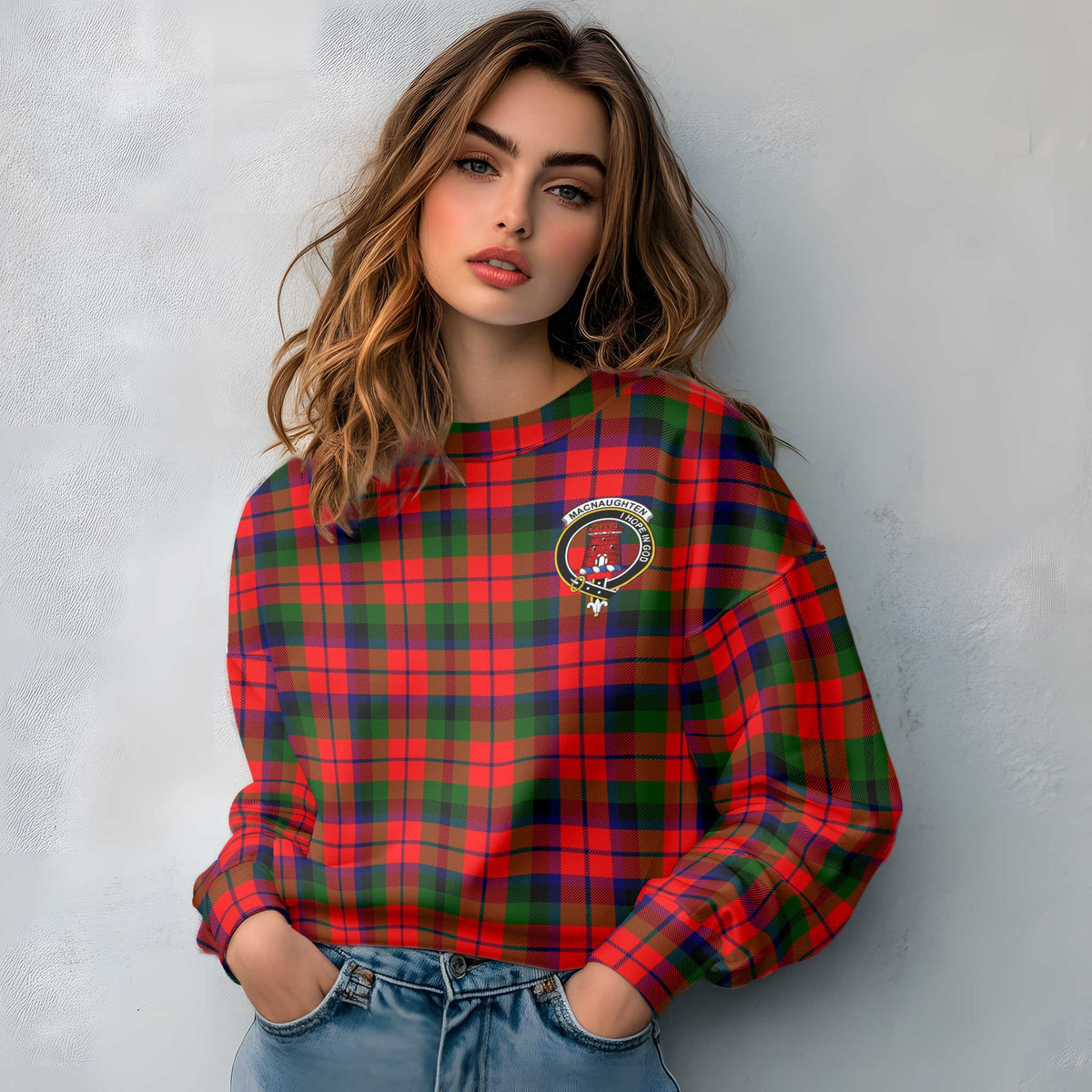 Clan Macnaughten Tartan Women Sweatshirt Crest And Plaid Basic Style