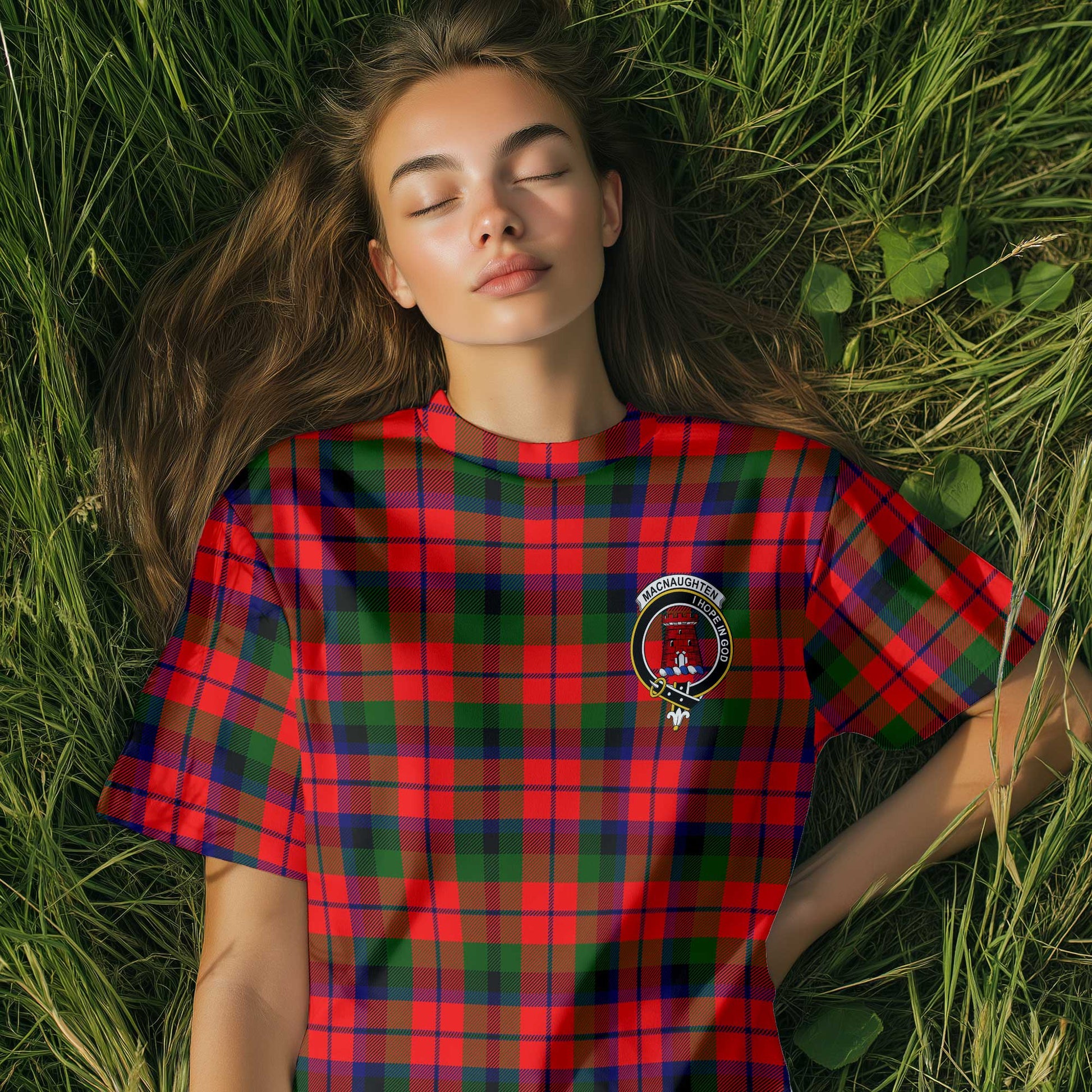 Clan Macnaughten Tartan Women T Shirt Crest And Plaid Basic Style