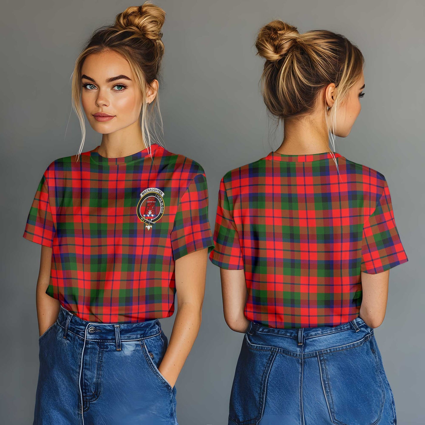 Clan Macnaughten Tartan Women T Shirt Crest And Plaid Basic Style