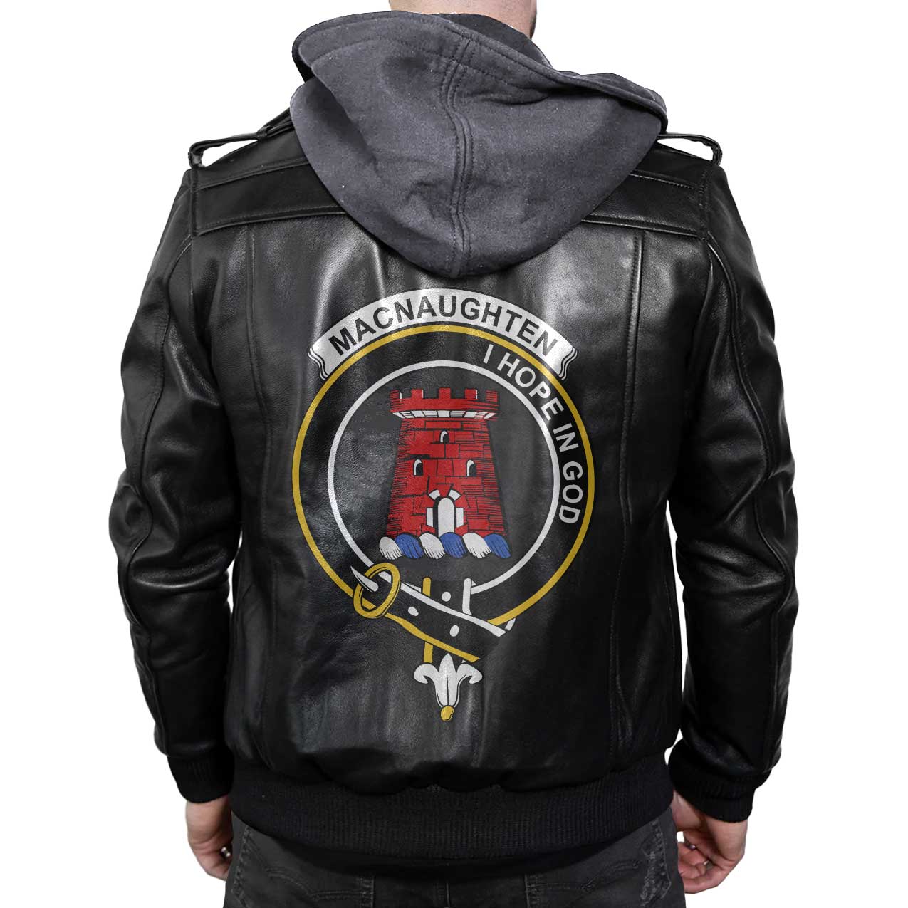 Clan Macnaughten Tartan Zip Leather Jacket Crest And Plaid Basic Style