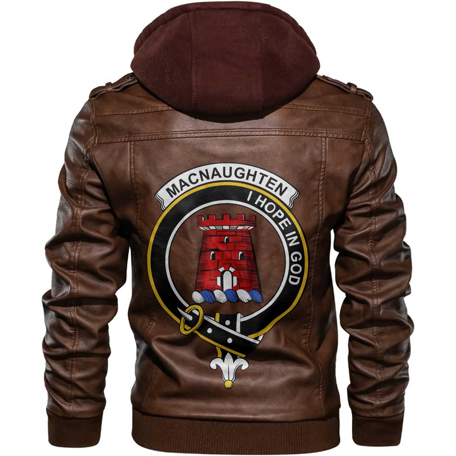 Clan Macnaughten Tartan Zip Leather Jacket Crest And Plaid Basic Style