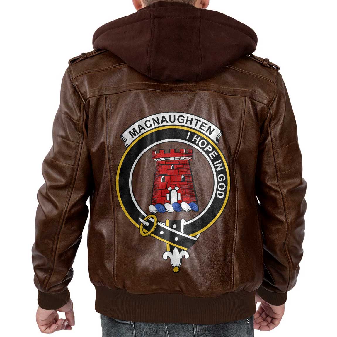 Clan Macnaughten Tartan Zip Leather Jacket Crest And Plaid Basic Style