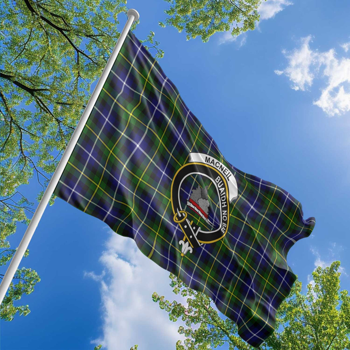 Clan Macneil Of Barra Tartan Flag Crest And Plaid Basic Style