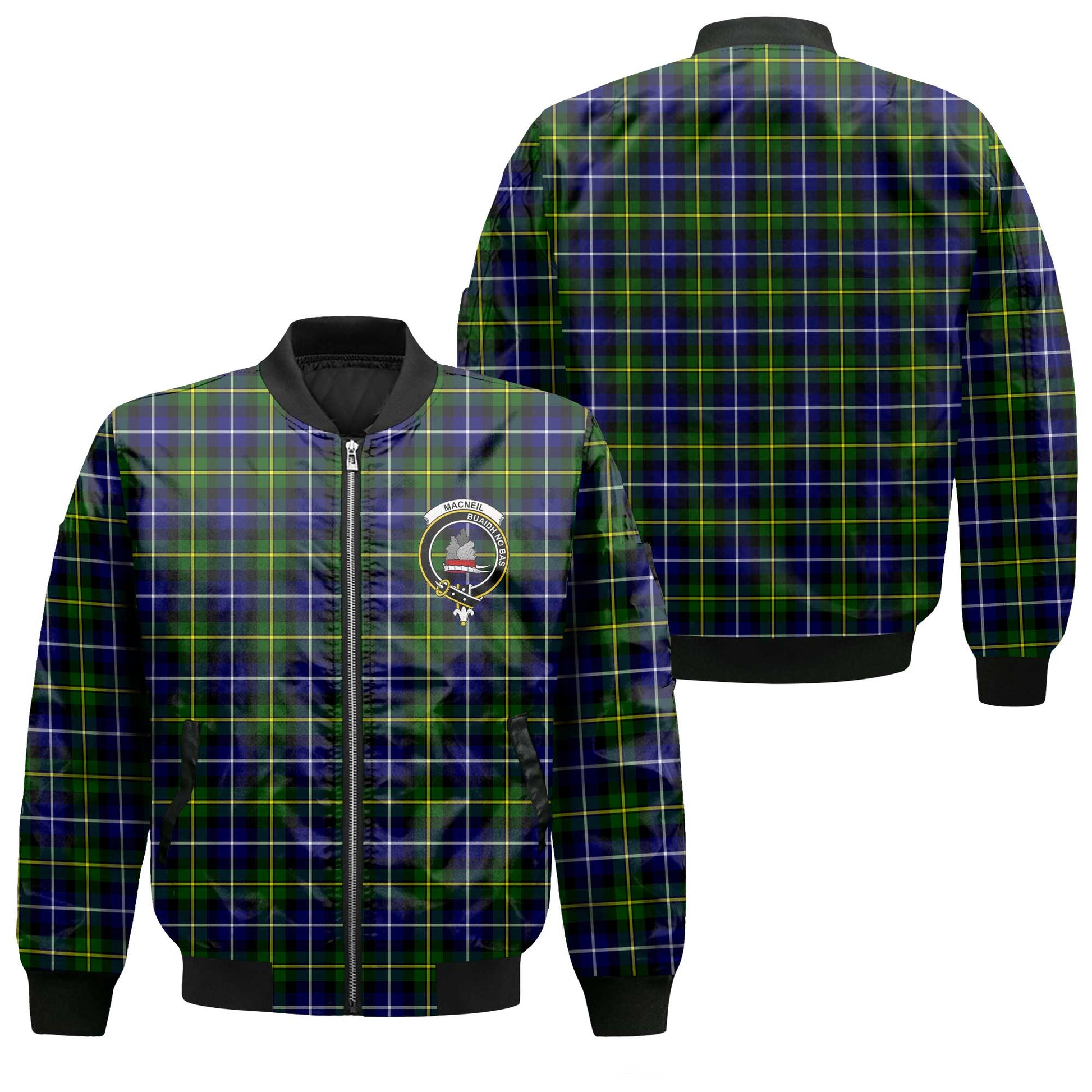 Clan Macneil Of Barra Tartan Men Bomber Jacket Crest And Plaid Basic Style