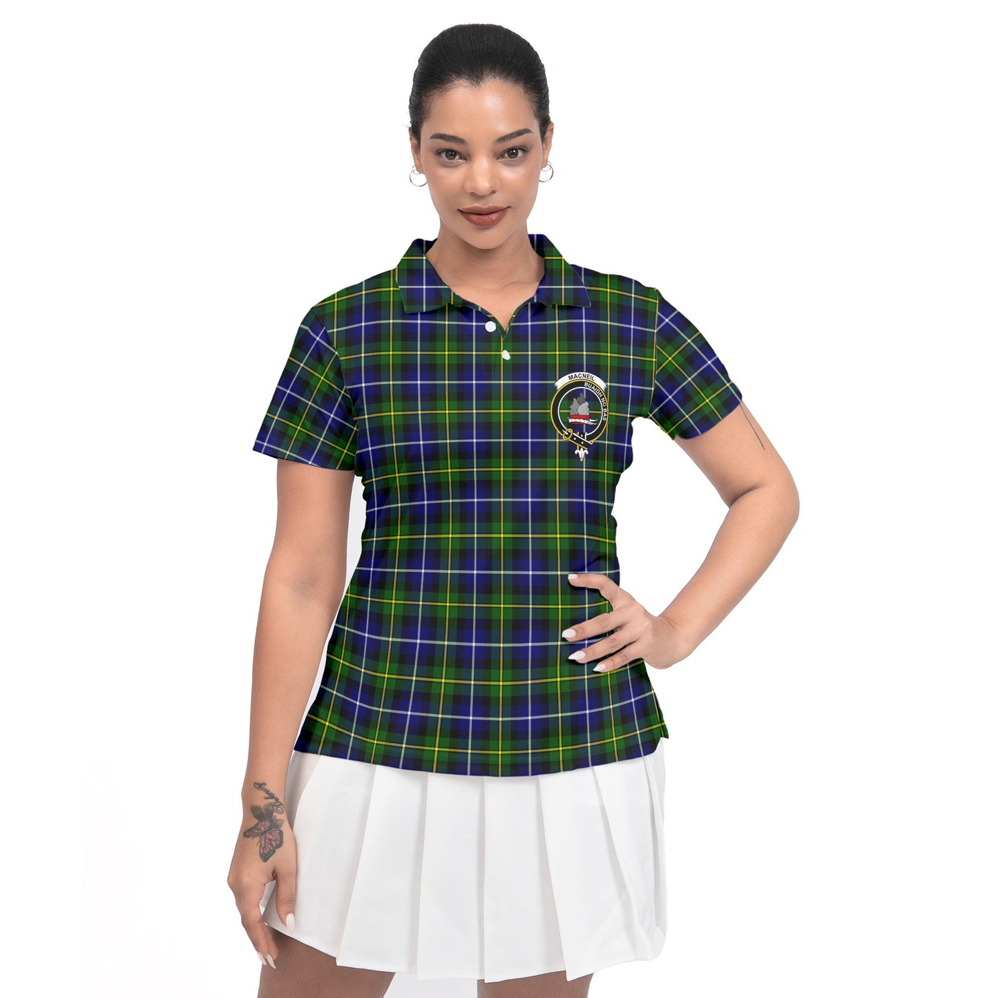 Clan Macneil Of Barra Tartan Women Polo Shirt Crest And Plaid Basic Style