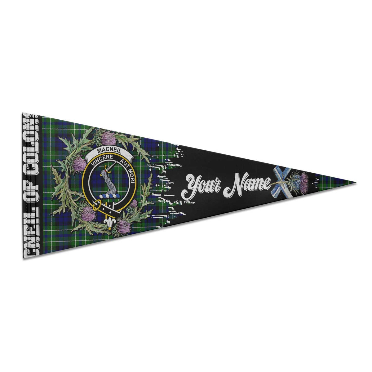 Clan Macneil Of Colonsay Tartan Felt Pennant Crest And Plaid Basic Style