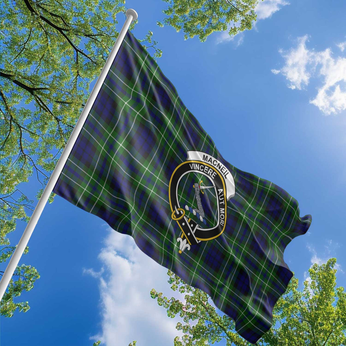 Clan Macneil Of Colonsay Tartan Flag Crest And Plaid Basic Style
