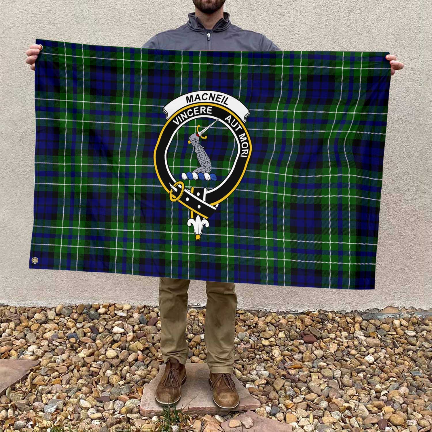 Clan Macneil Of Colonsay Tartan Flag Crest And Plaid Basic Style