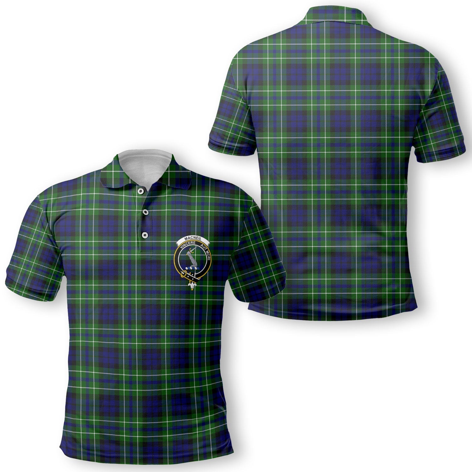 Clan Macneil Of Colonsay Tartan Golf Men Polo Shirt Crest And Plaid Basic Style