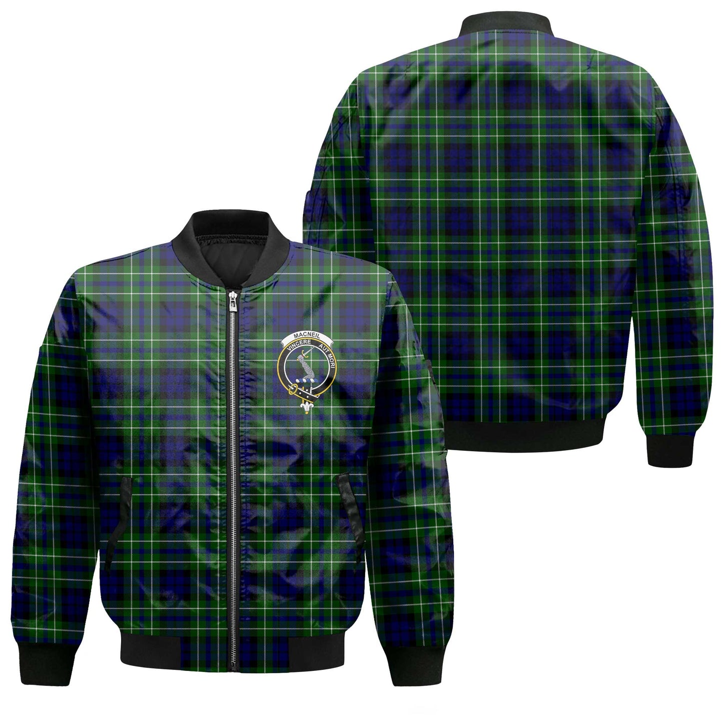 Clan Macneil Of Colonsay Tartan Men Bomber Jacket Crest And Plaid Basic Style