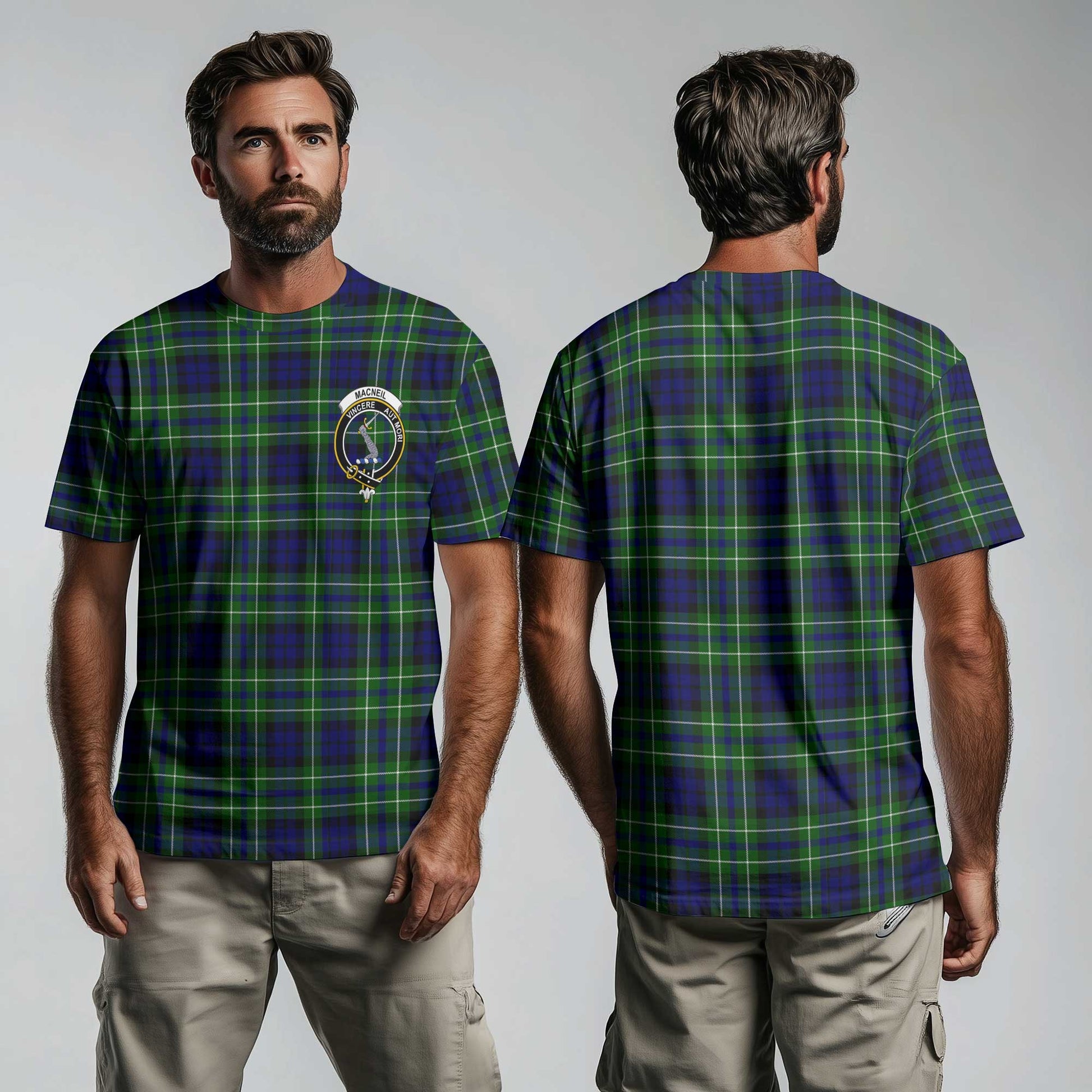 Clan Macneil Of Colonsay Tartan Men T Shirt Crest And Plaid Basic Style