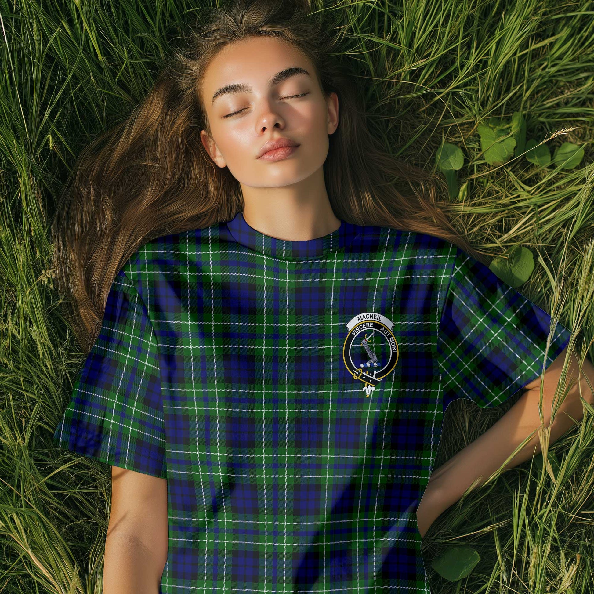 Clan Macneil Of Colonsay Tartan Women T Shirt Crest And Plaid Basic Style